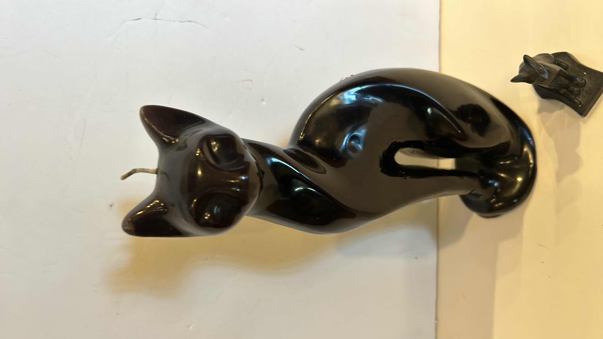 Photo 2 of BLACK CAT CANDLE H12” & METAL CAT FIGURE