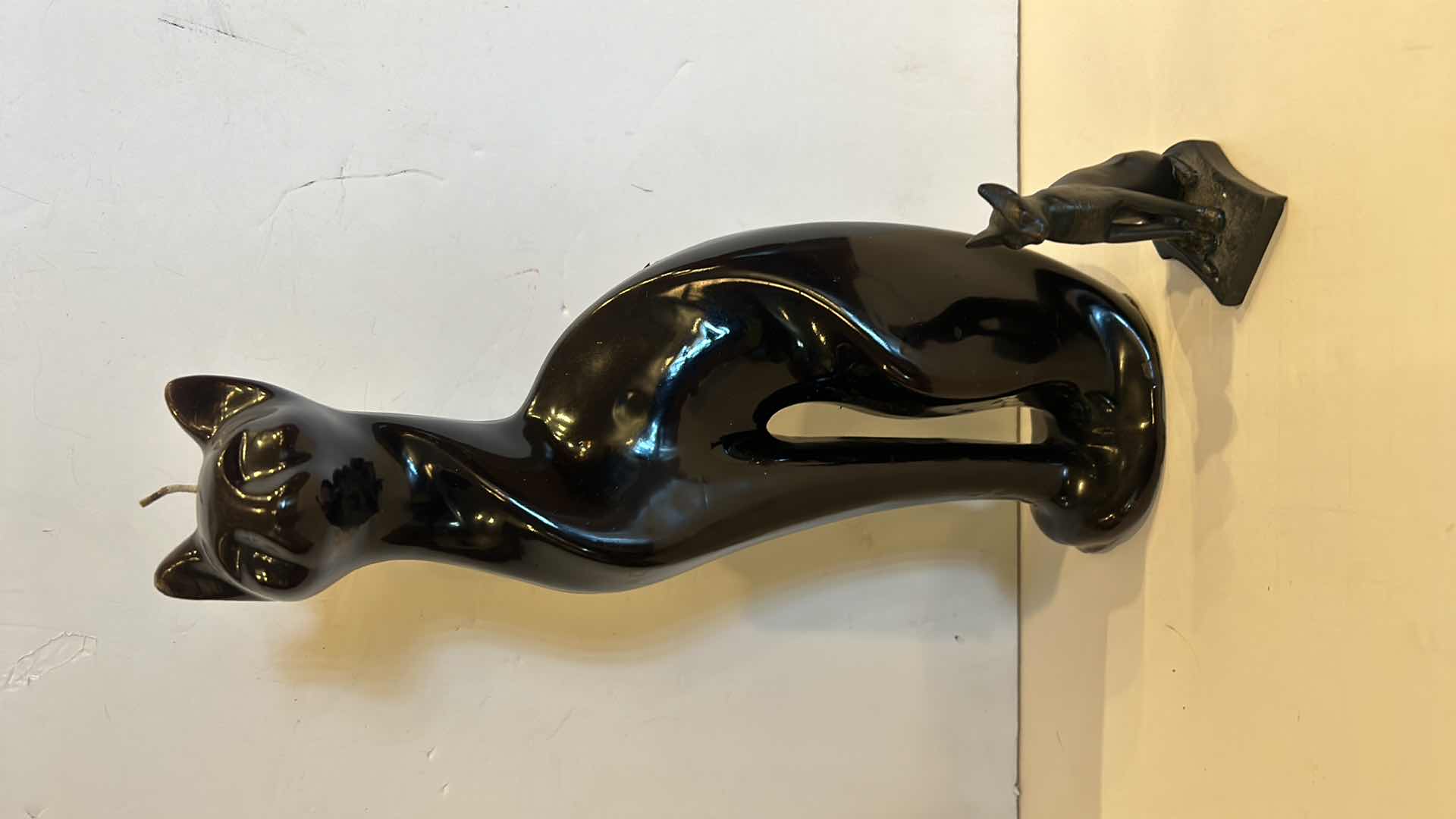 Photo 1 of BLACK CAT CANDLE H12” & METAL CAT FIGURE