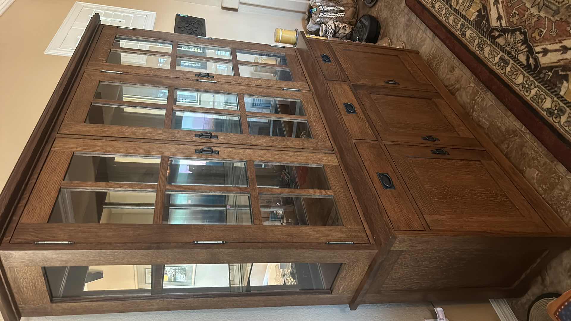 Photo 3 of LIGHTED OAK HUTCH WITH DOVE TAILED DRAWERS 65 1/2 x 18” H81”