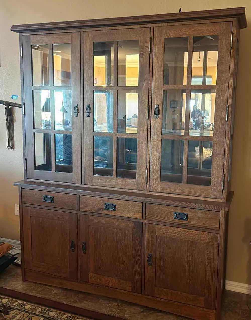 Photo 1 of LIGHTED OAK HUTCH WITH DOVE TAILED DRAWERS 65 1/2 x 18” H81”