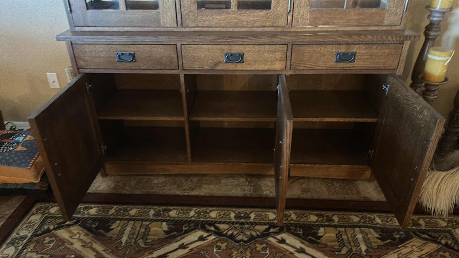 Photo 6 of LIGHTED OAK HUTCH WITH DOVE TAILED DRAWERS 65 1/2 x 18” H81”