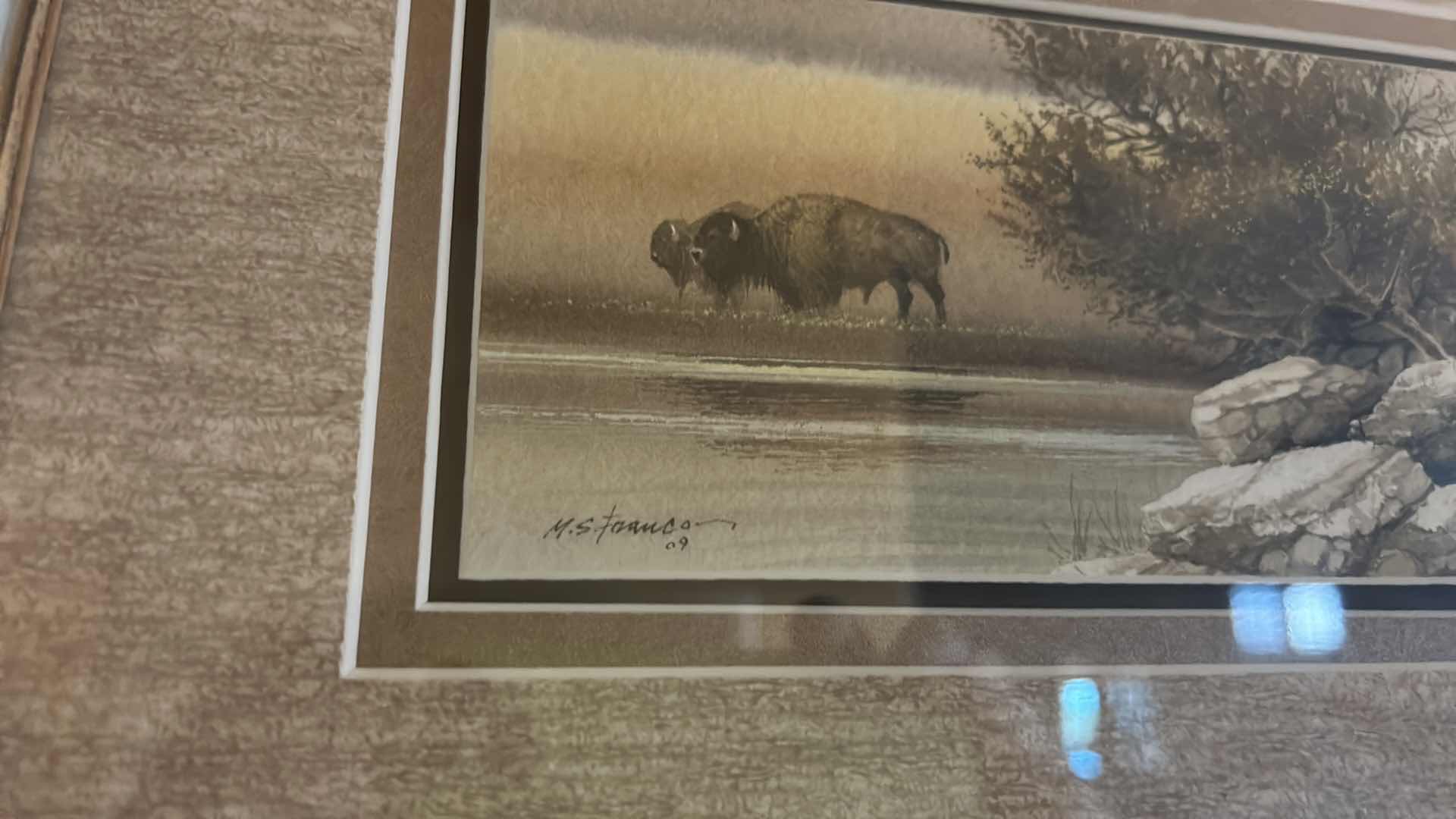 Photo 4 of FRAMED SIGNED "BUFFALO' BY  M. S.  FRANCO ARTWORK 13” X 10”