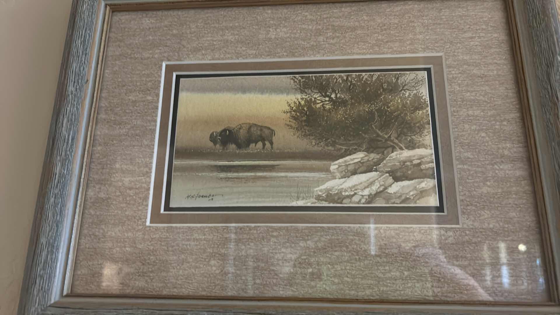 Photo 3 of FRAMED SIGNED "BUFFALO' BY  M. S.  FRANCO ARTWORK 13” X 10”