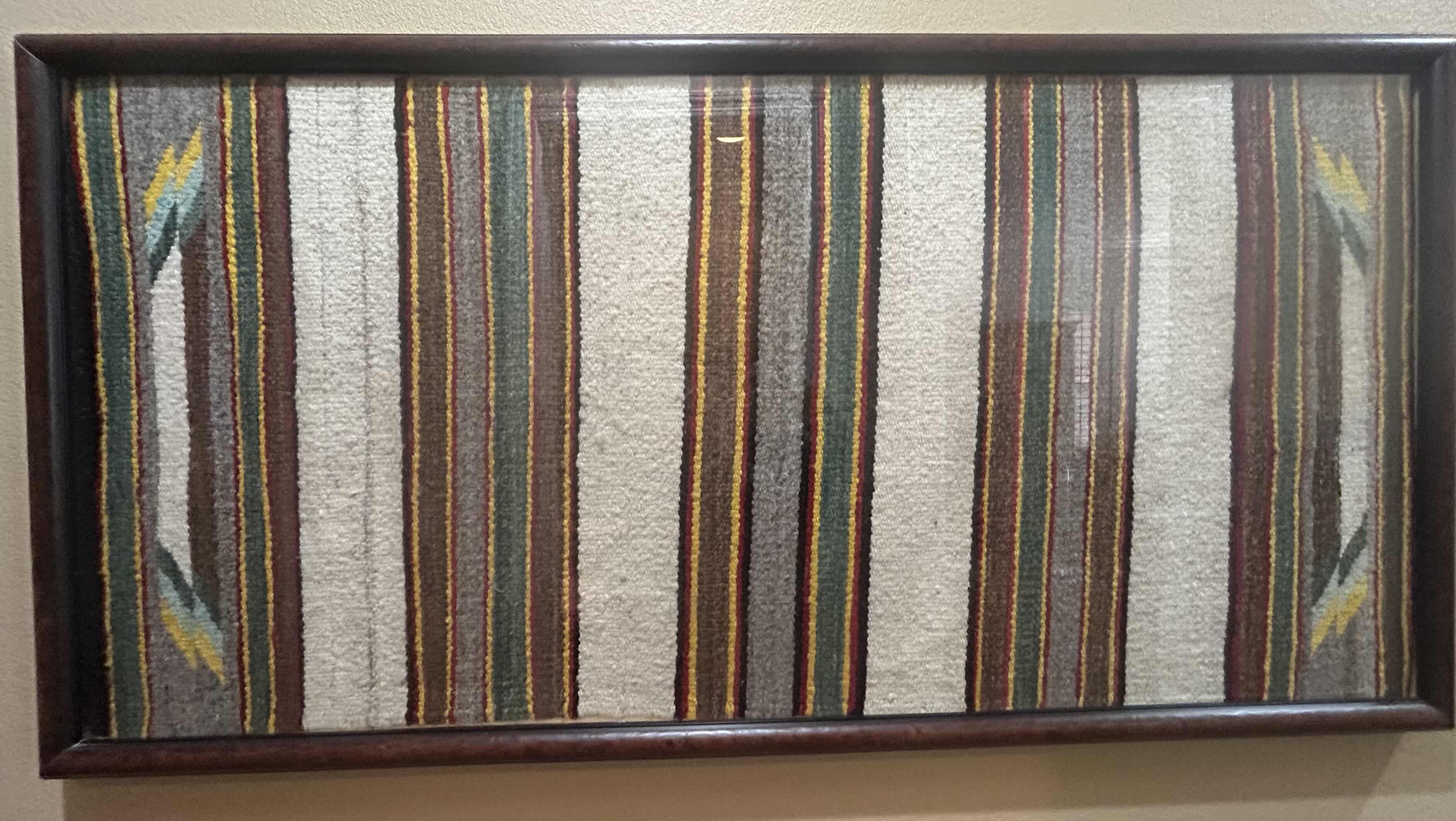 Photo 1 of FRAMED WOVEN NAVAJO SADDLE BLANKET 61 1/2” x H32.5”