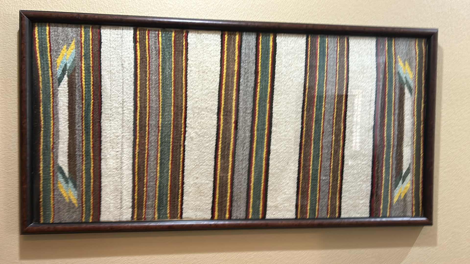 Photo 2 of FRAMED WOVEN NAVAJO SADDLE BLANKET 61 1/2” x H32.5”