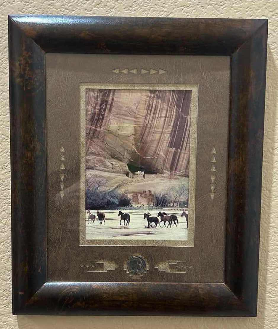 Photo 1 of FRAMED PHOTOGRAPHY OF THE SOUTHWEST WITH BUFFALO NICKEL BY CARRIE VERNON JOHNSON AND JASMINE ANN JOHNSON SIGNED BY CARRIE VERNON JOHNSON AND JASMINE ANN JOHNSON 10 1/2” x H 12 1/2”