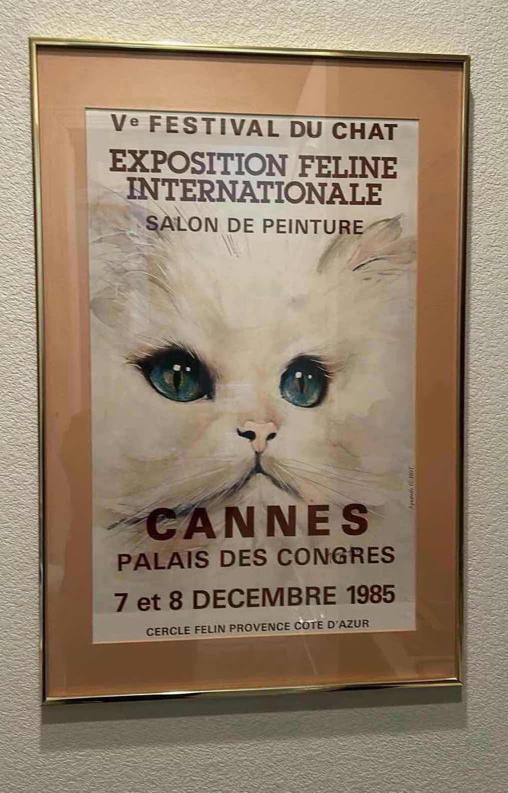 Photo 1 of FRAMED CANNES FESTIVAL CAT ARTWORK  20” X 30.25”.