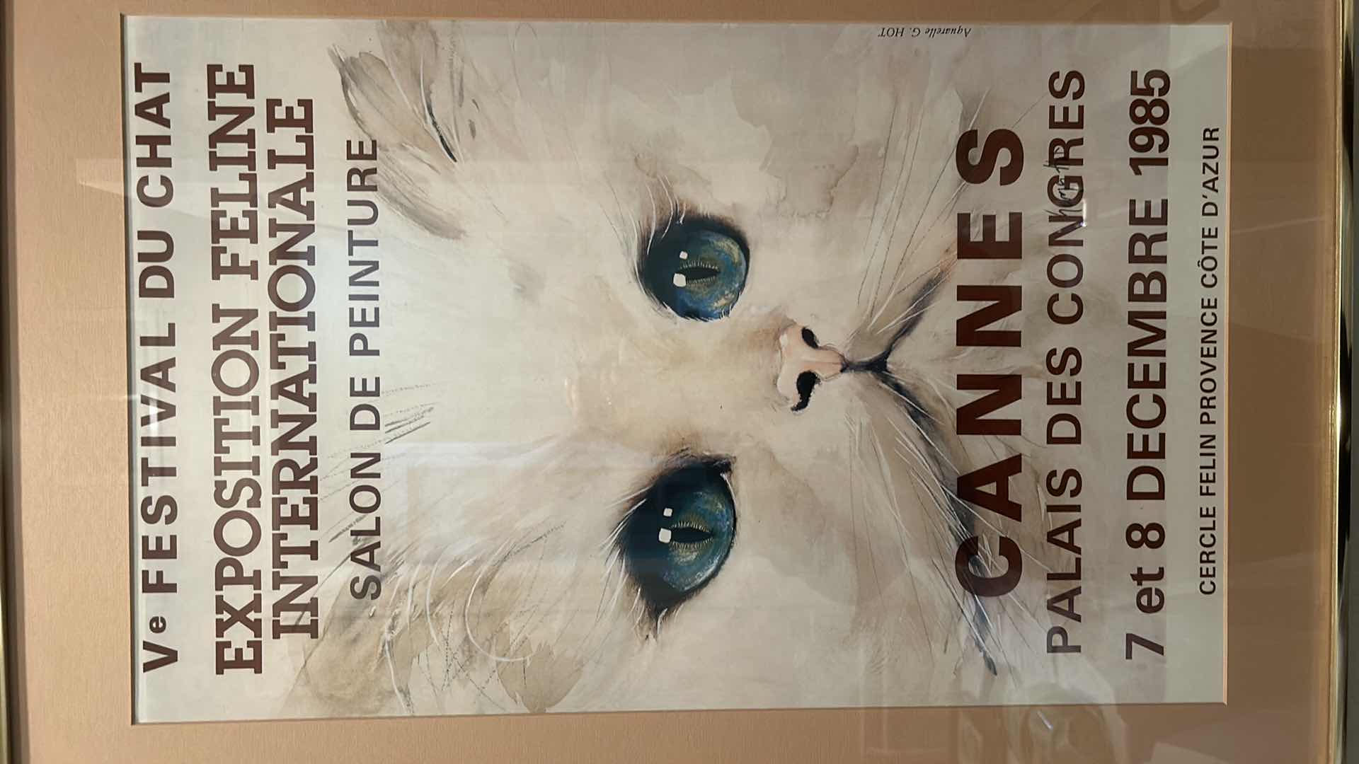 Photo 2 of FRAMED CANNES FESTIVAL CAT ARTWORK  20” X 30.25”.