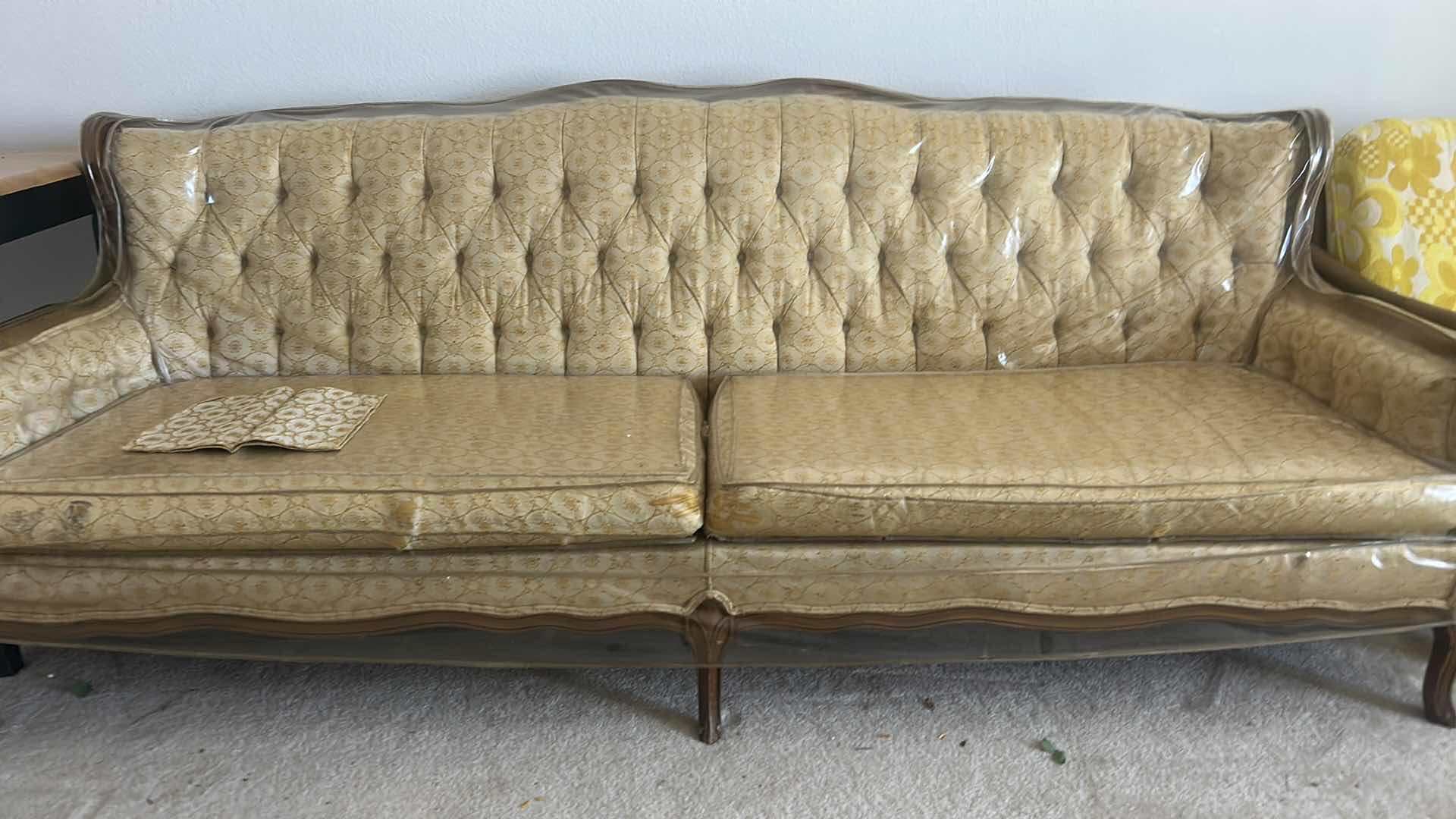 Photo 2 of VINTAGE UPHOLSTERED SOFA - PLASTIC WRAP PROTECTION 82.5” LONG