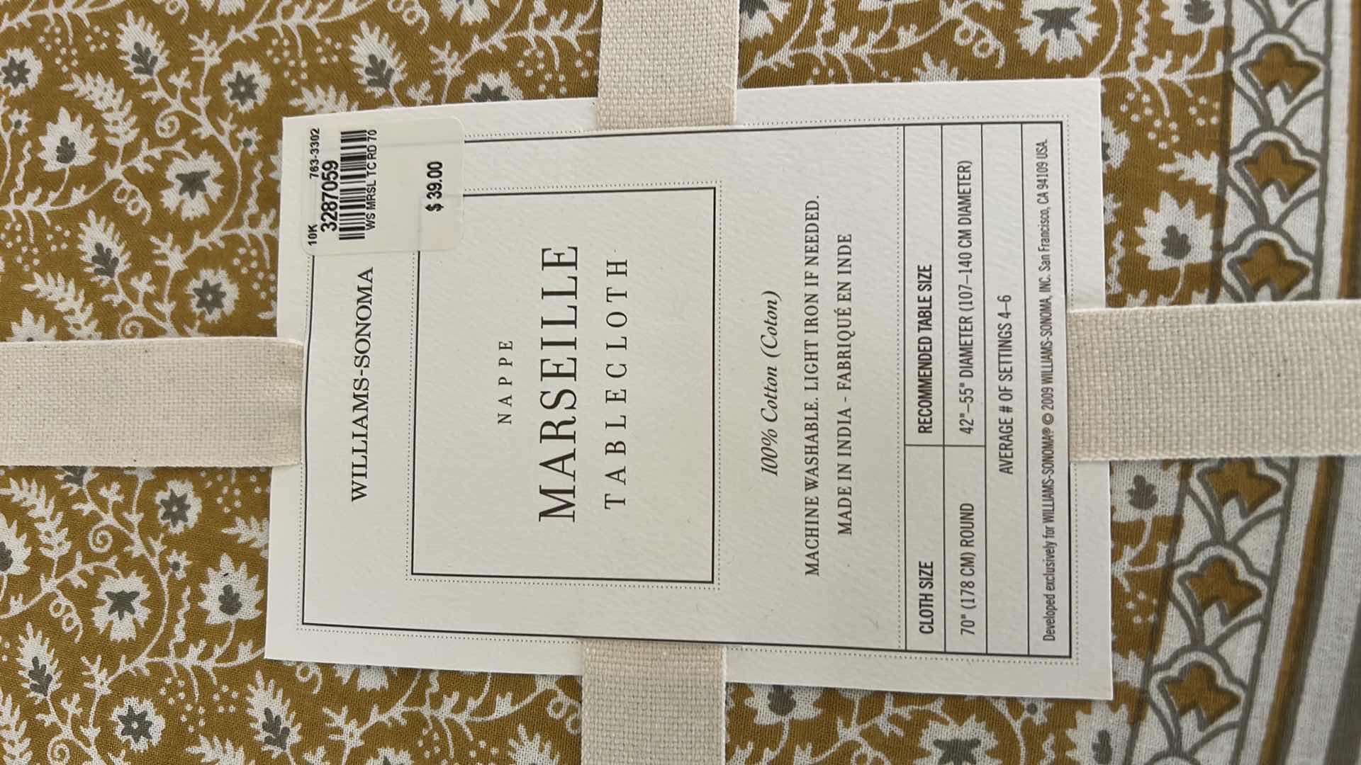 Photo 1 of 2 NEW WILLIAMS SONOMA 70” ROUND TABLECLOTHS $78