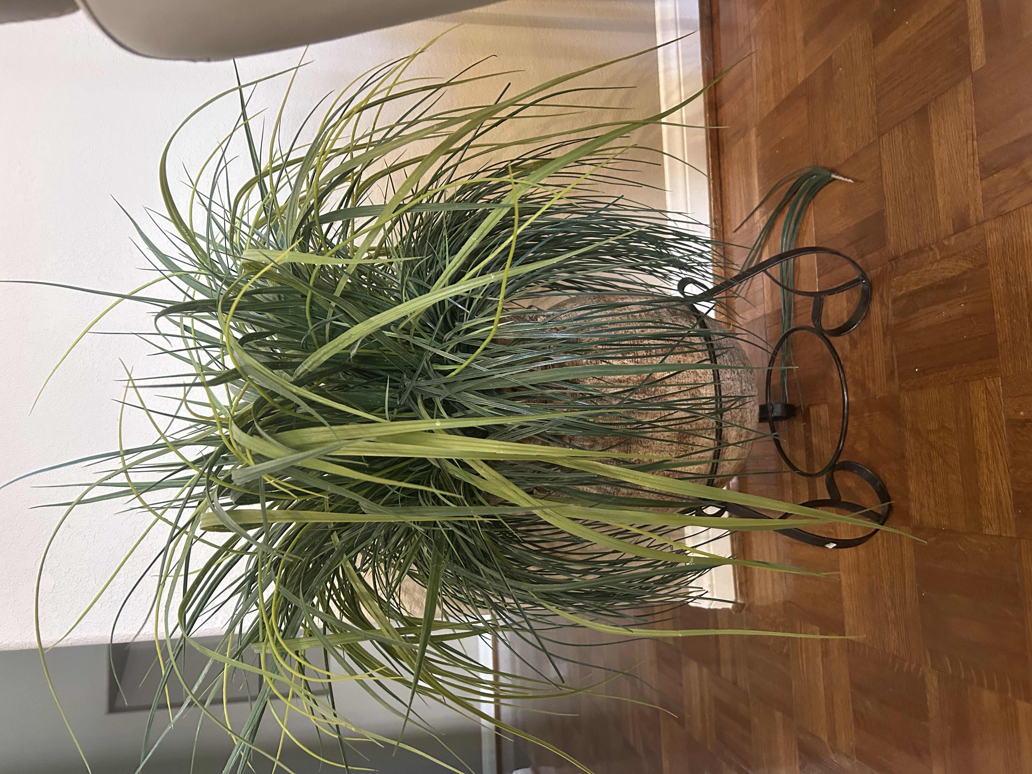 Photo 1 of POTTERY IN METAL STAND WITH FAUX PLANT H3’