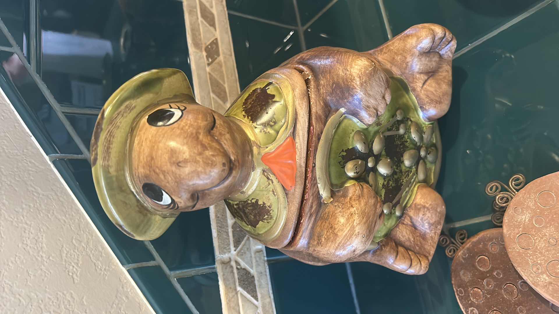 Photo 1 of VINTAGE TURTLE COOKIE JAR, VINTAGE MOUSE CHEESE DISH WITH LID AND 3 COASTERS