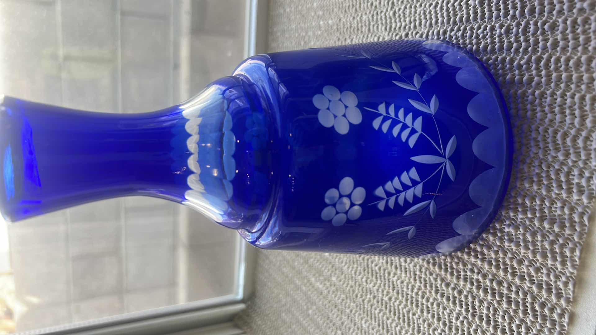 Photo 1 of VINTAGE BOGEMIAN COBALT BLUE CUT CRYSTAL CARAFE AND GLASS  $269
