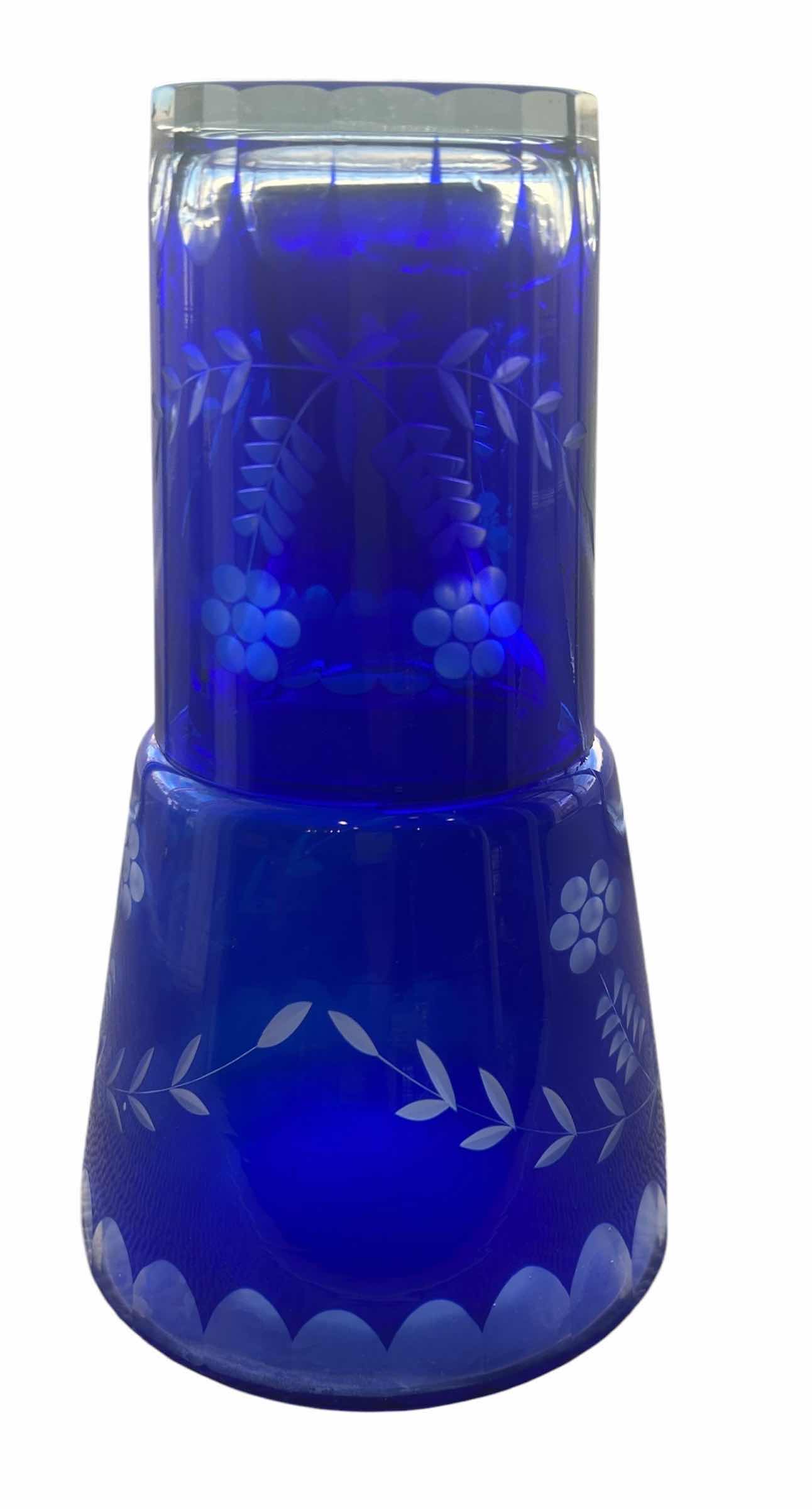 Photo 1 of VINTAGE BOGEMIAN COBALT BLUE CUT CRYSTAL CARAFE AND GLASS  $269