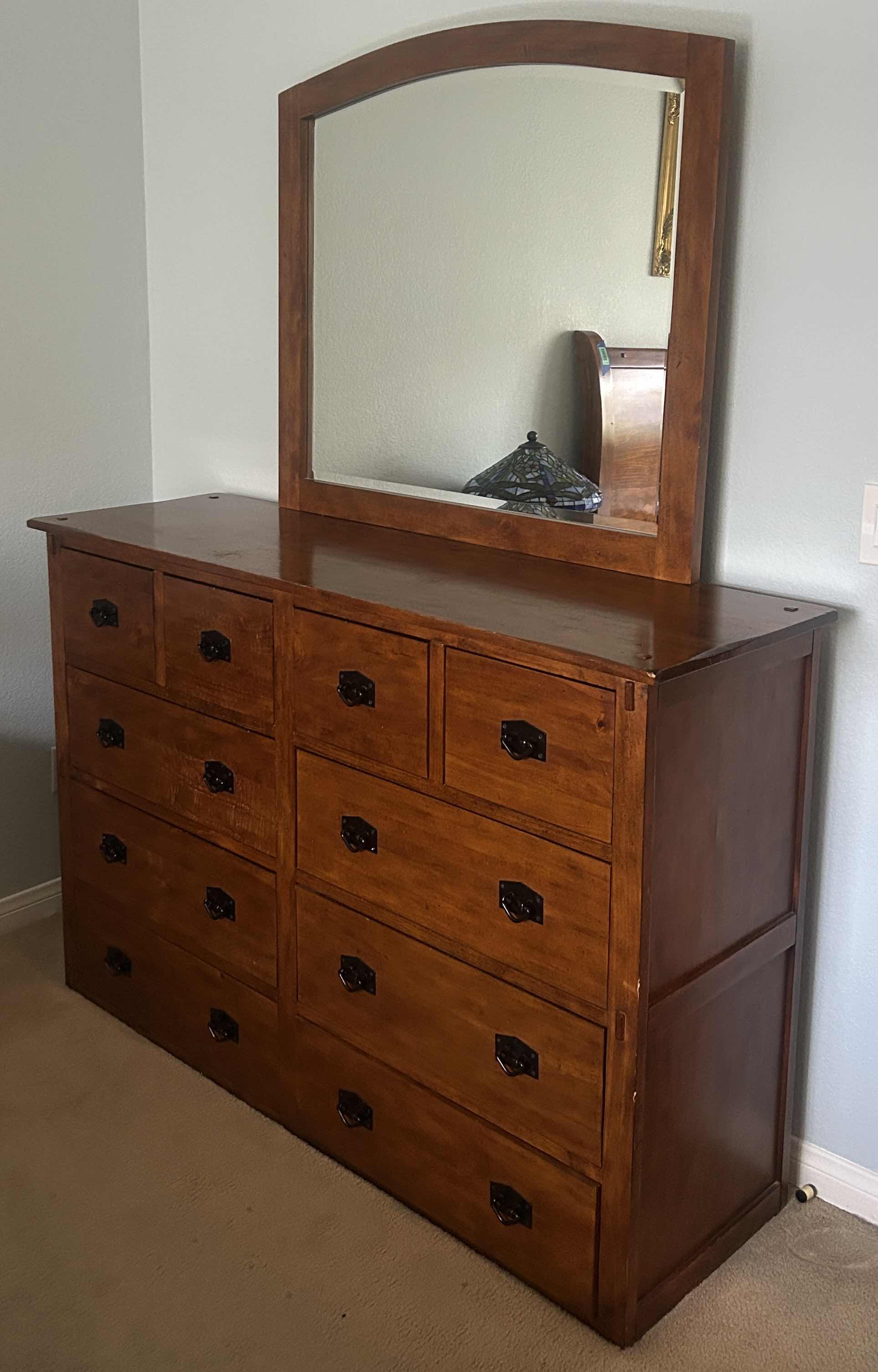 Photo 1 of TRADEWIN WOOD 10 DRAWER DRESSER 5’ x 19” x H40.5”AND MIRROR WITH BEVELED GLASS