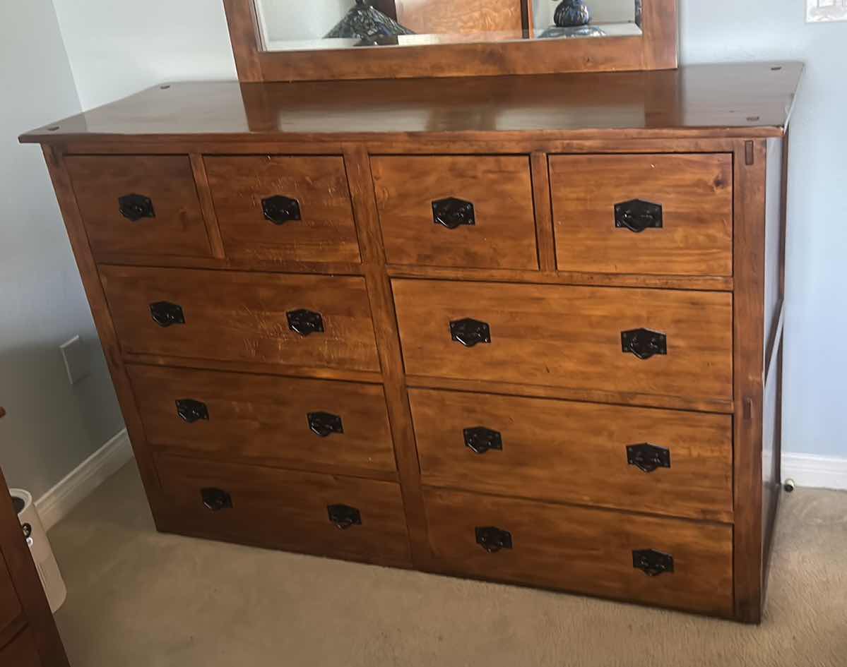 Photo 1 of TRADEWIN WOOD 10 DRAWER DRESSER 5’ x 19” x H40.5”AND MIRROR WITH BEVELED GLASS