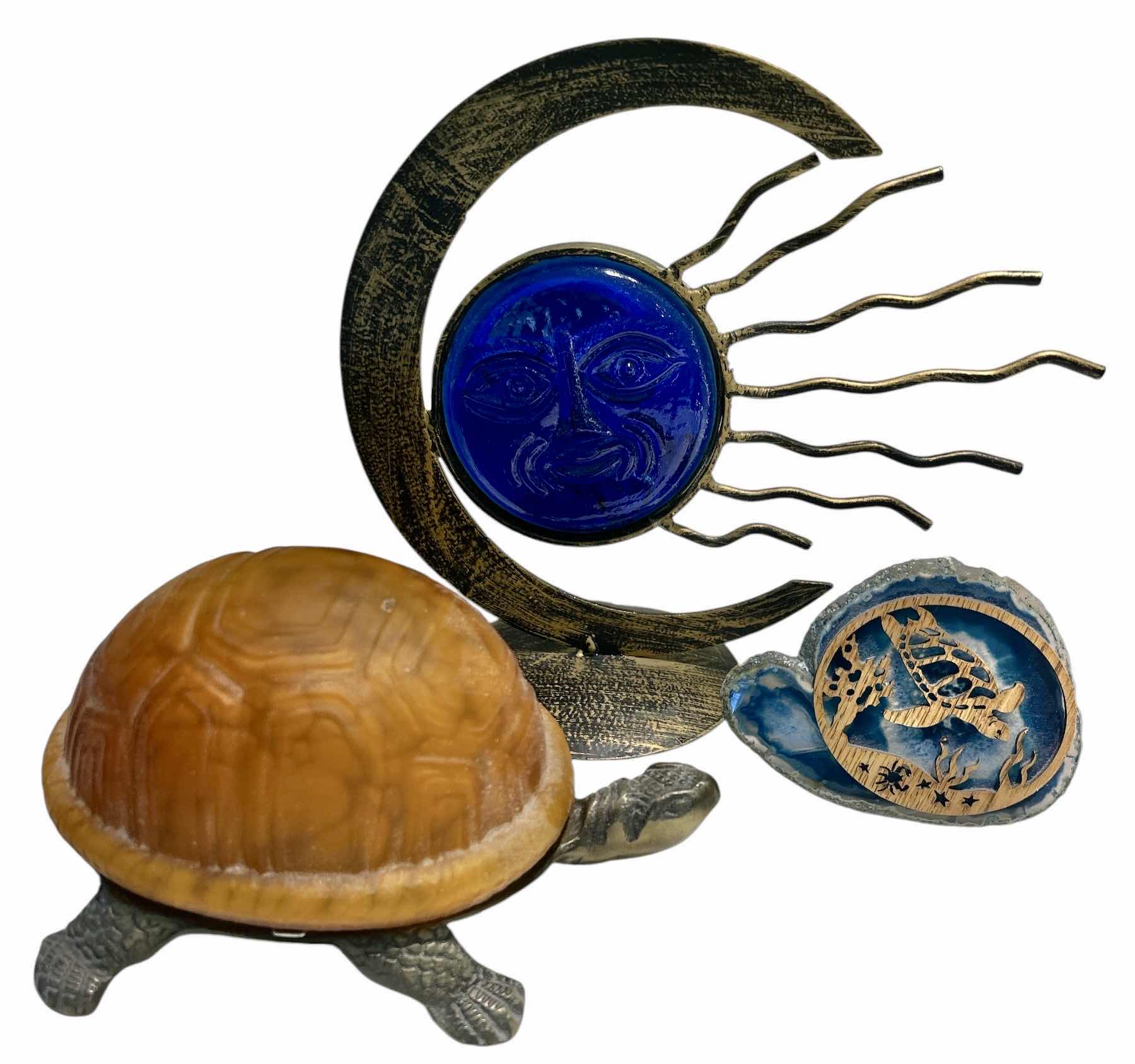 Photo 1 of TURTLE LAMP, TURTLE WOOD AND ROCK SCULPTURE AND MOON & SUN CANDLE HOLDER