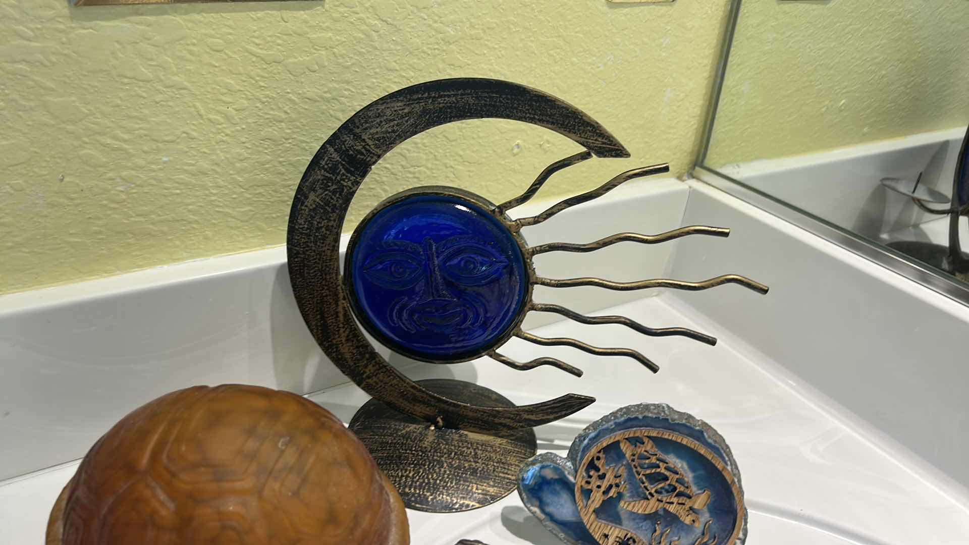 Photo 1 of TURTLE LAMP, TURTLE WOOD AND ROCK SCULPTURE AND MOON & SUN CANDLE HOLDER