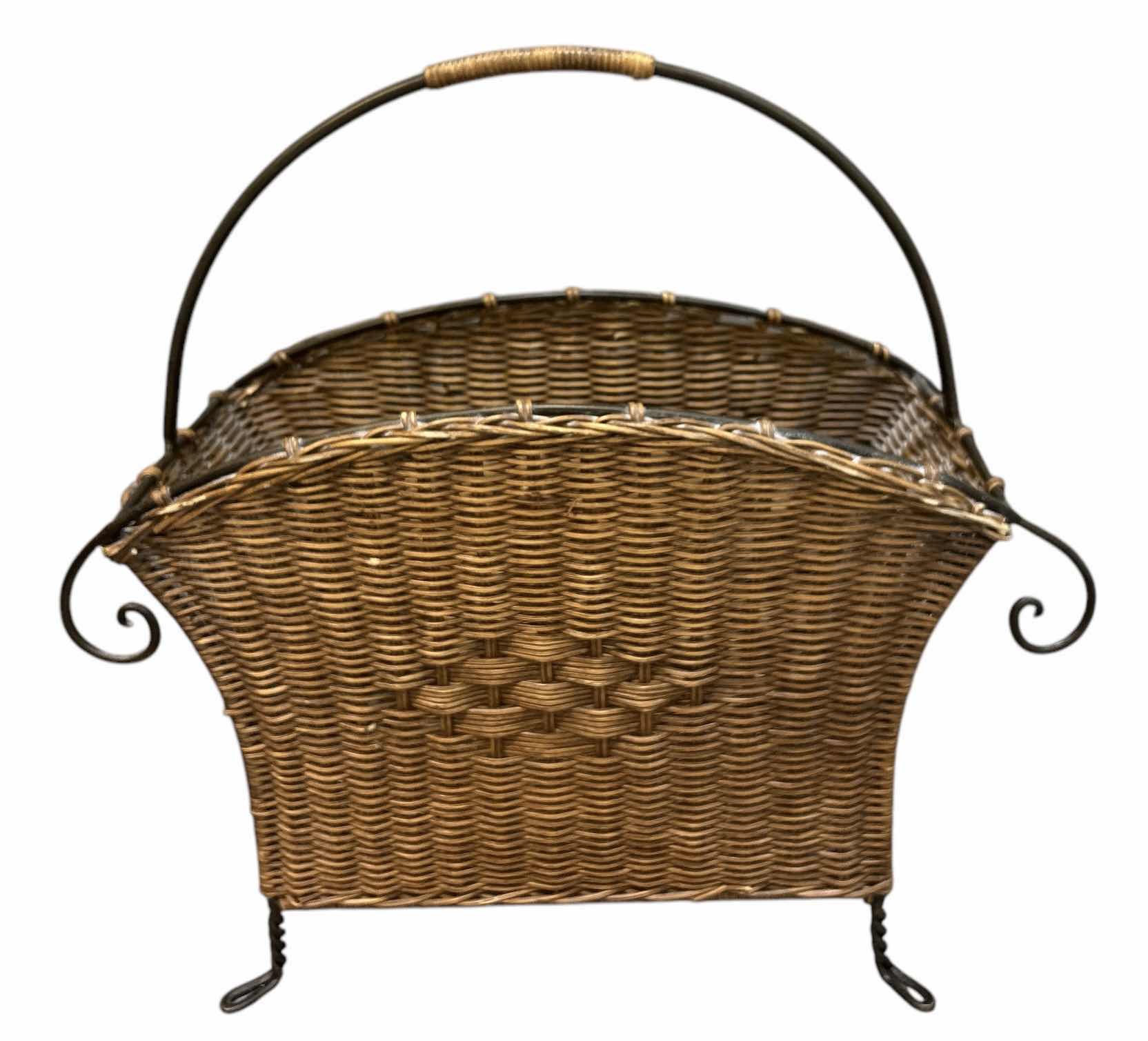 Photo 1 of WICKER AND METAL MAGAZINE RACK