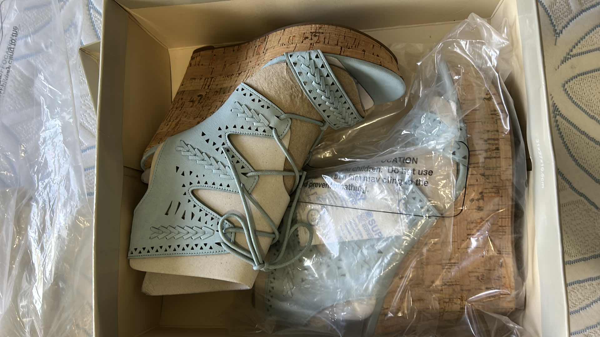 Photo 1 of WOMENS MARC FISHER NEW LACE UP LIGHT BLUE SUEDE WEDGES SIZE 7