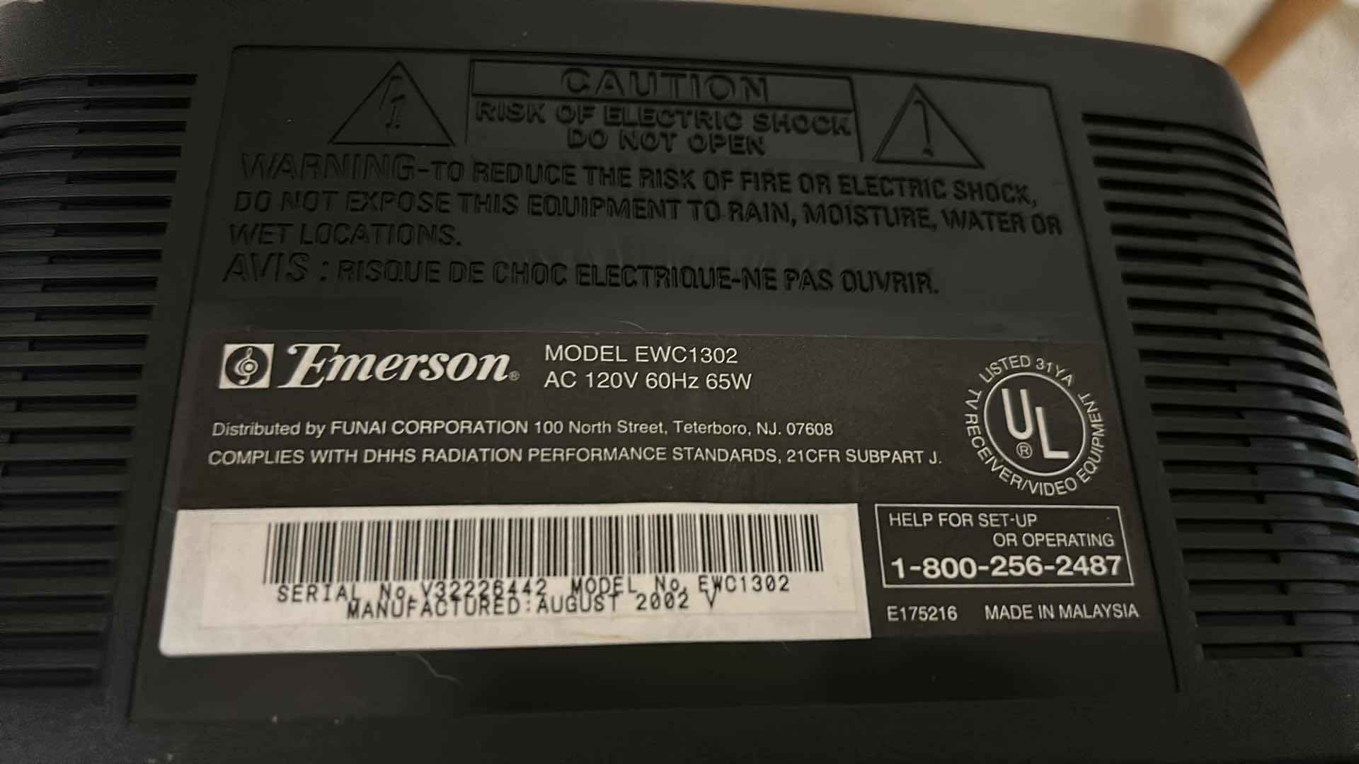 Photo 1 of EMERSON VHS TELEVISION PLAYER