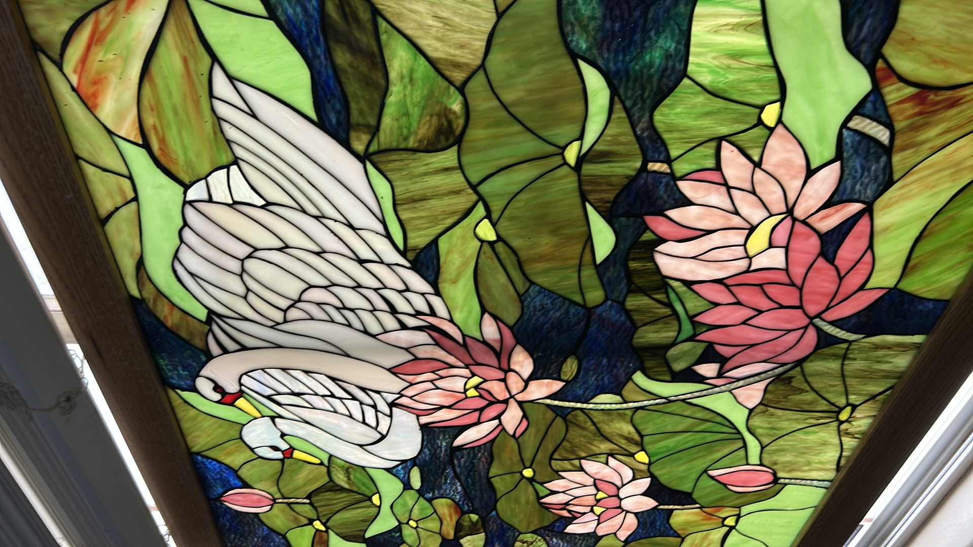 Photo 1 of STAINED RESIN AND METAL SWAN ARTWORK WINDOW PANEL 37“ x H34 1/2“