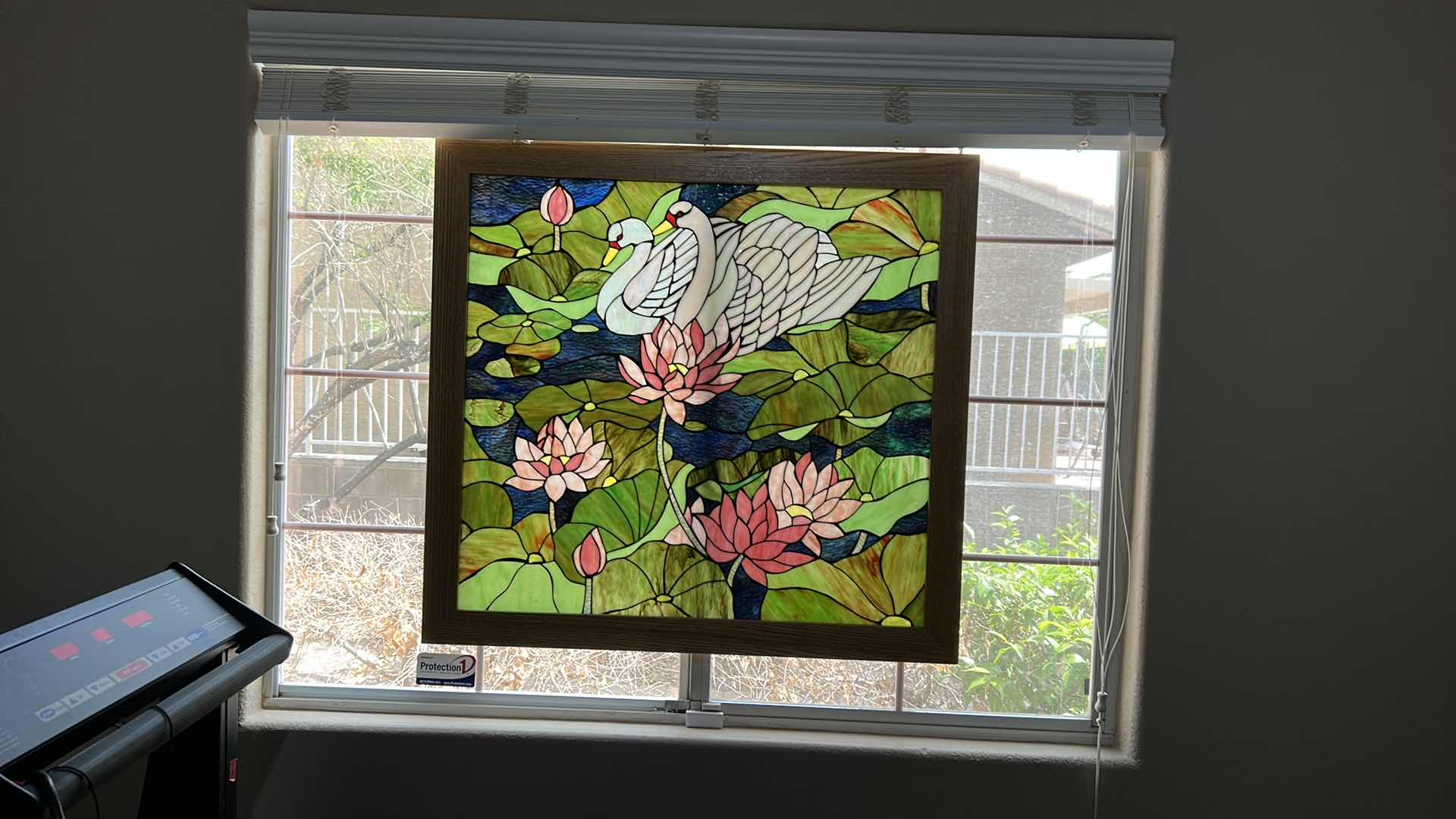 Photo 1 of STAINED RESIN AND METAL SWAN ARTWORK WINDOW PANEL 37“ x H34 1/2“