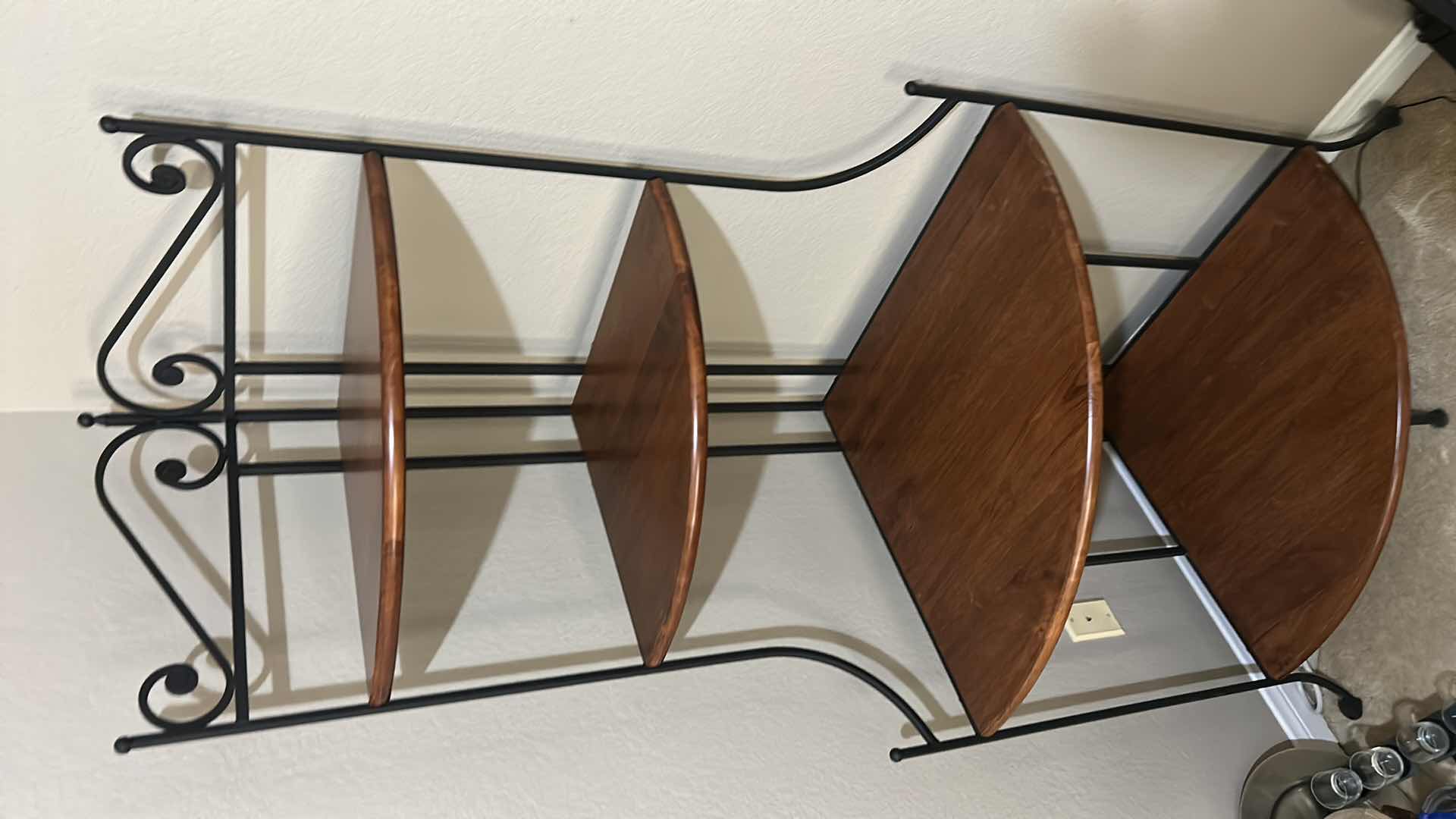 Photo 1 of WOOD AND METAL CORNER SHELVING UNIT 34“ x 24 1/2“ x H6’