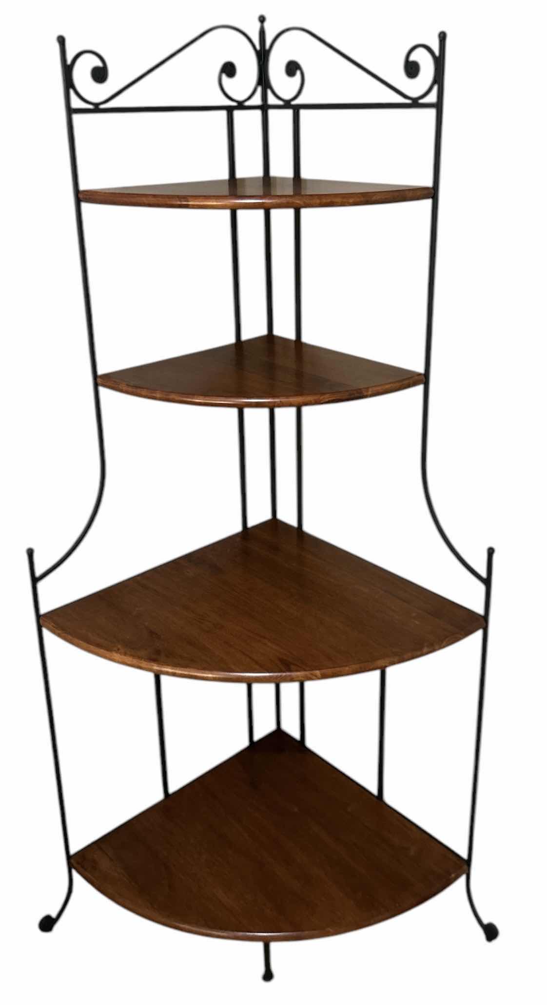 Photo 1 of WOOD AND METAL CORNER SHELVING UNIT 34“ x 24 1/2“ x H6’