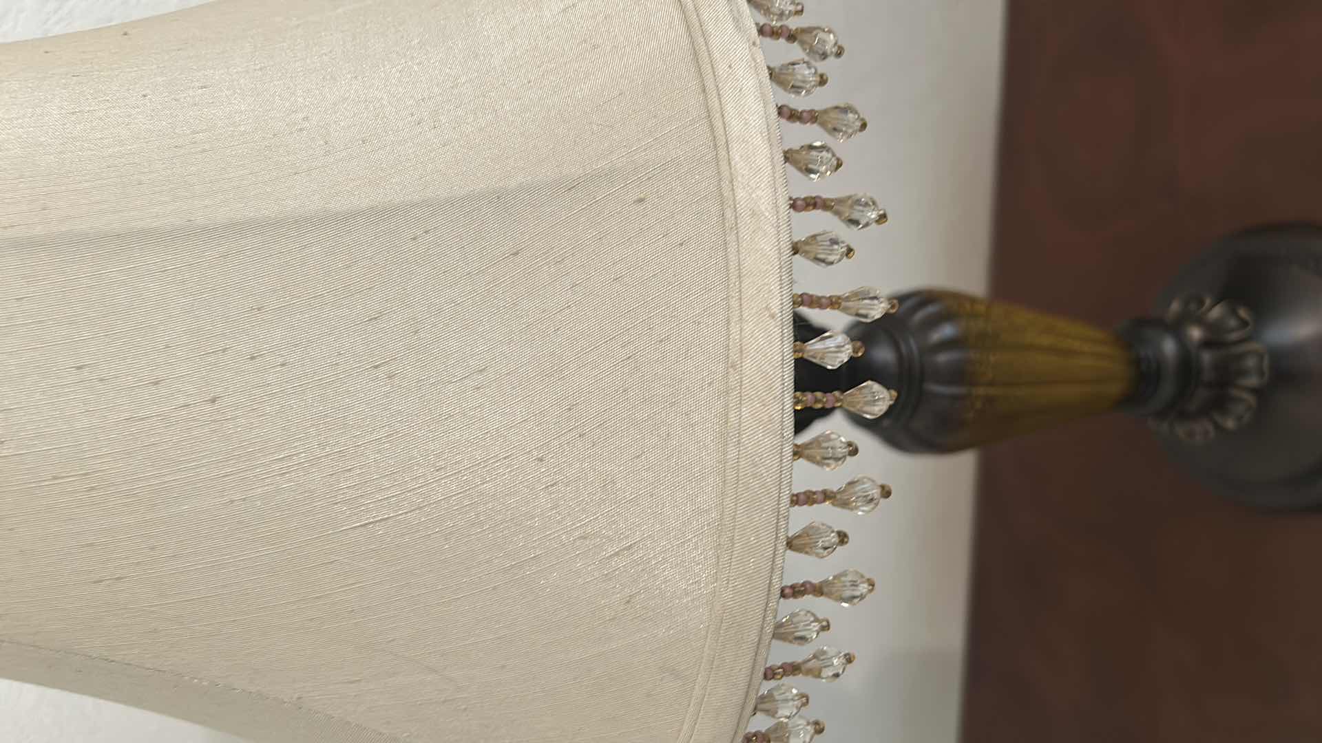 Photo 1 of STIFFEL RESIN TABLE LAMP  W BEIGE BEADED SHADE H  28”