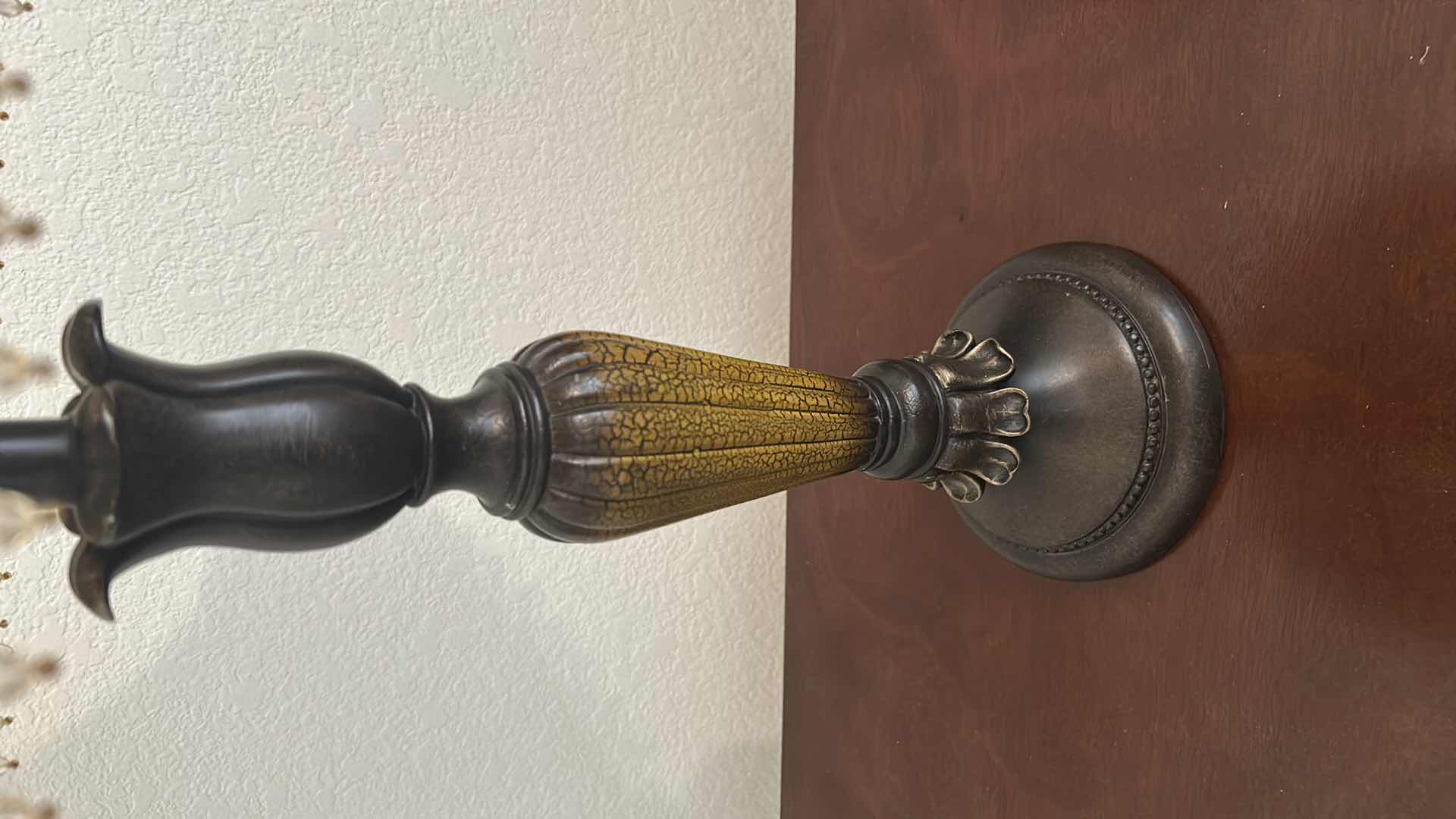 Photo 1 of STIFFEL RESIN TABLE LAMP  W BEIGE BEADED SHADE H  28”