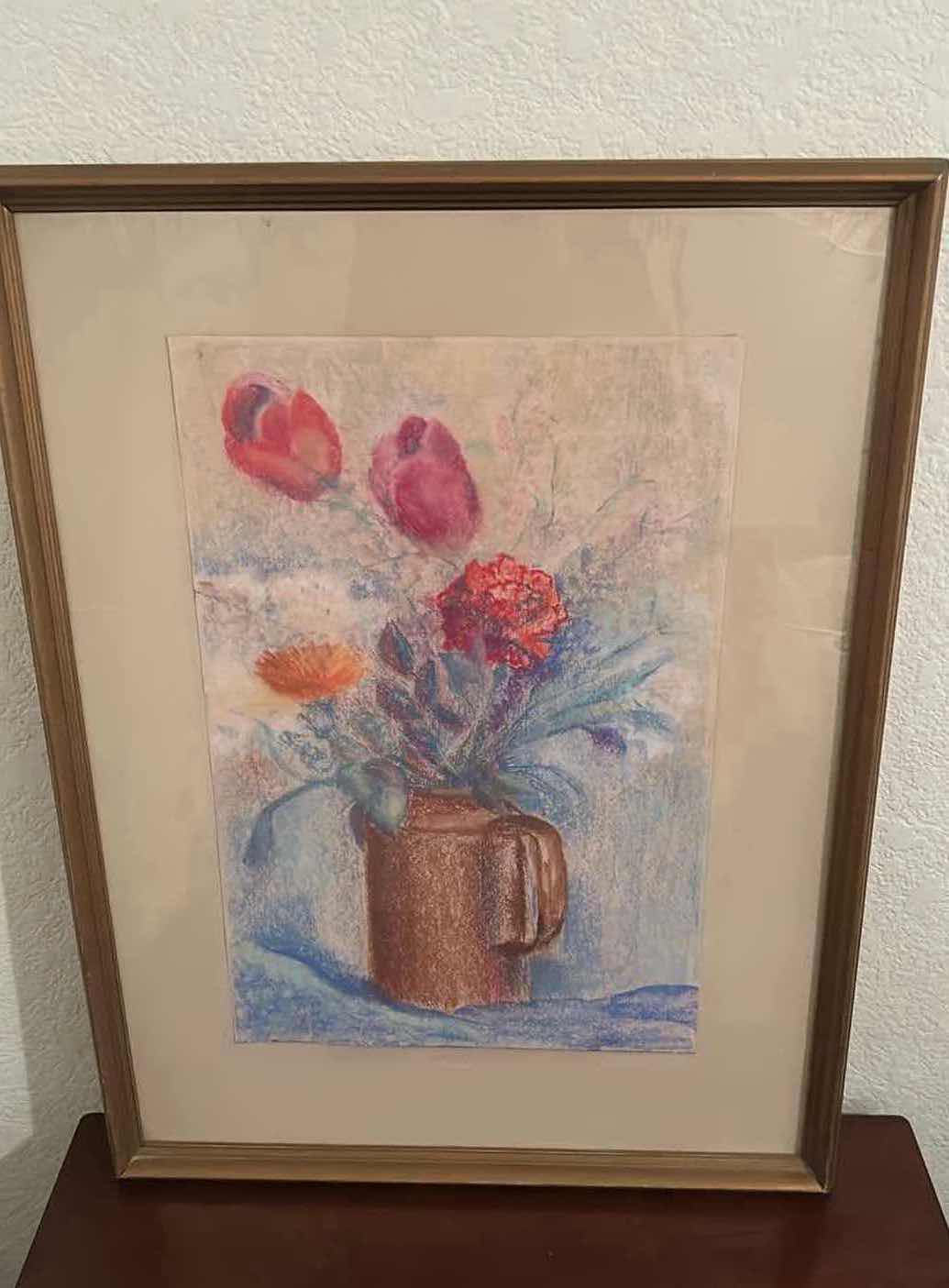 Photo 1 of FRAMED ARTWORK  FLOWERS IN WATER CAN 19” X 25”