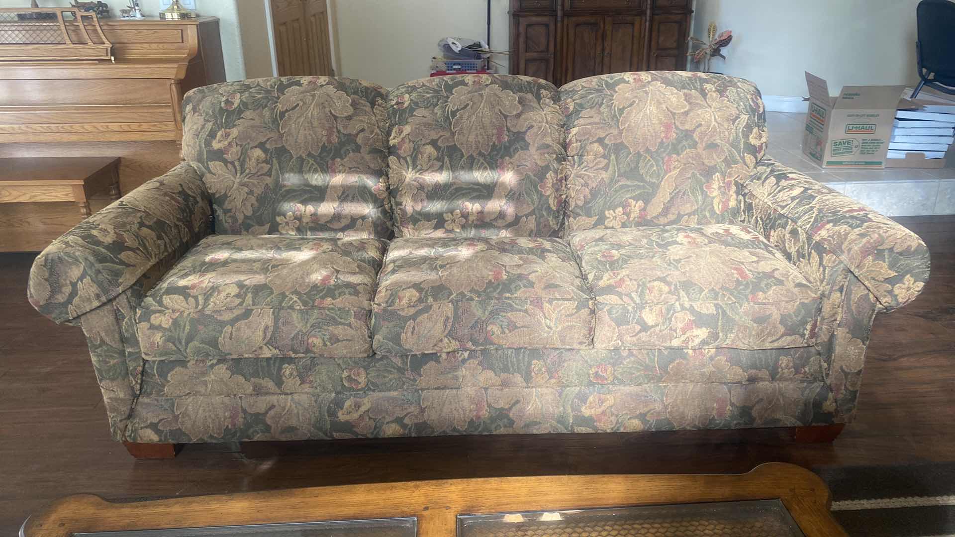 Photo 1 of 88” LAZY BOY FLORAL UPHOLSTERED SOFA WITH ARM COVERS