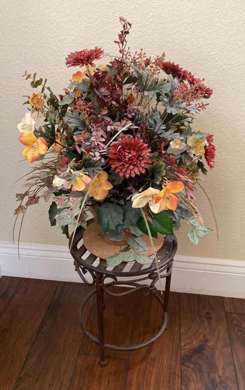 Photo 1 of FAUX FLORAL ARRANGEMENT H17” PLANT STAND H12”