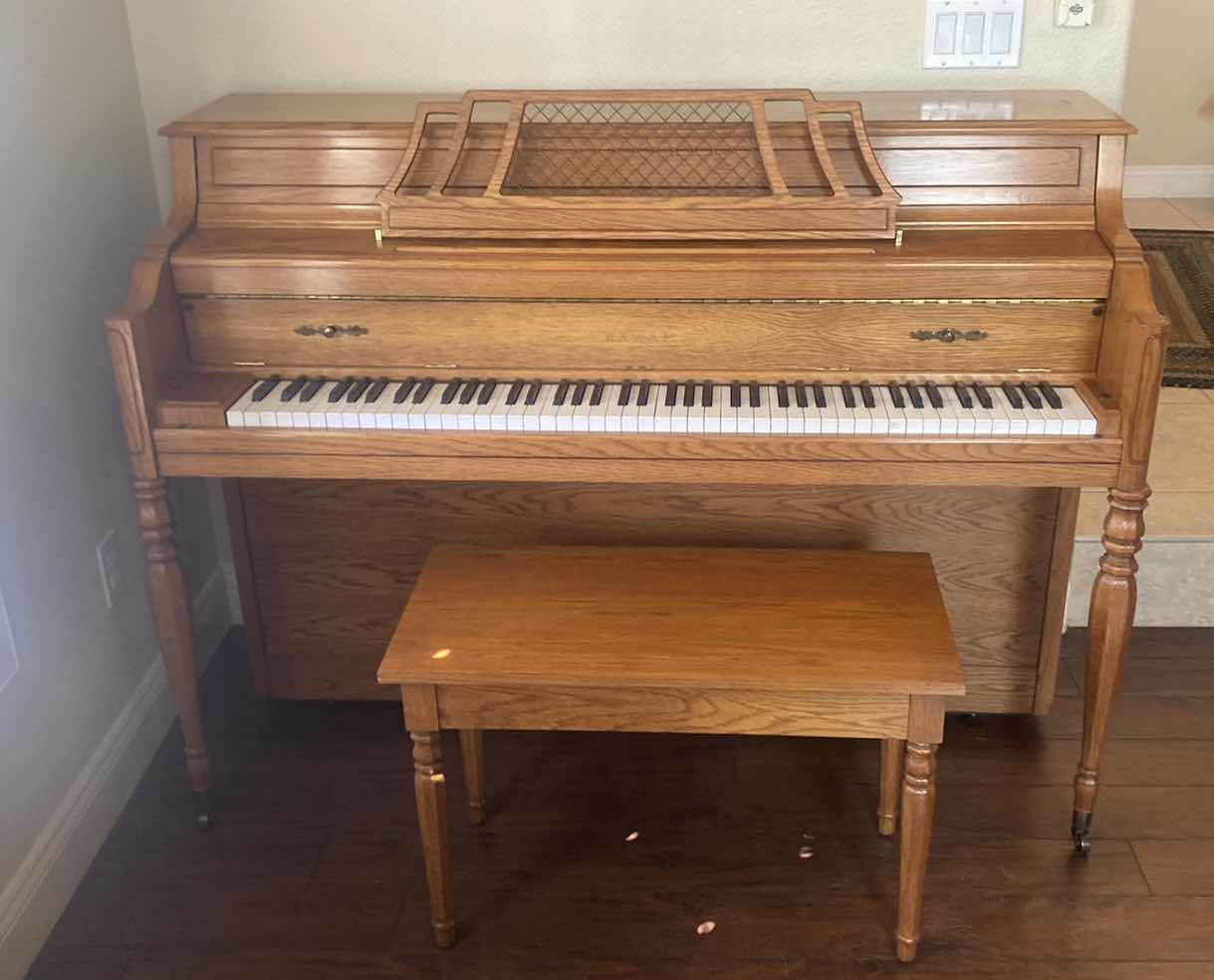 Photo 1 of KAWAI OAK UPRIGHT PIANO AND BENCH 57“ x 25“ H 42”