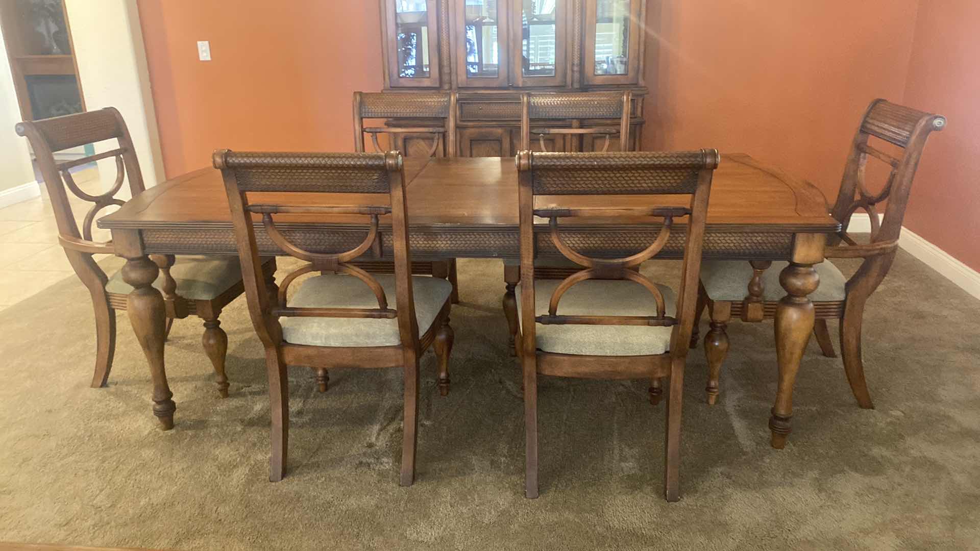 Photo 1 of ASHLEY FURNITURE DARK WOOD DINING TABLE WITH WOOD BRAID ACCENTS 72“ x 41 1/2“ H29 1/2” LEAF TO EXTEND 18” (CHAIRS & CHINA CABINET SOLD SEPARATELY)