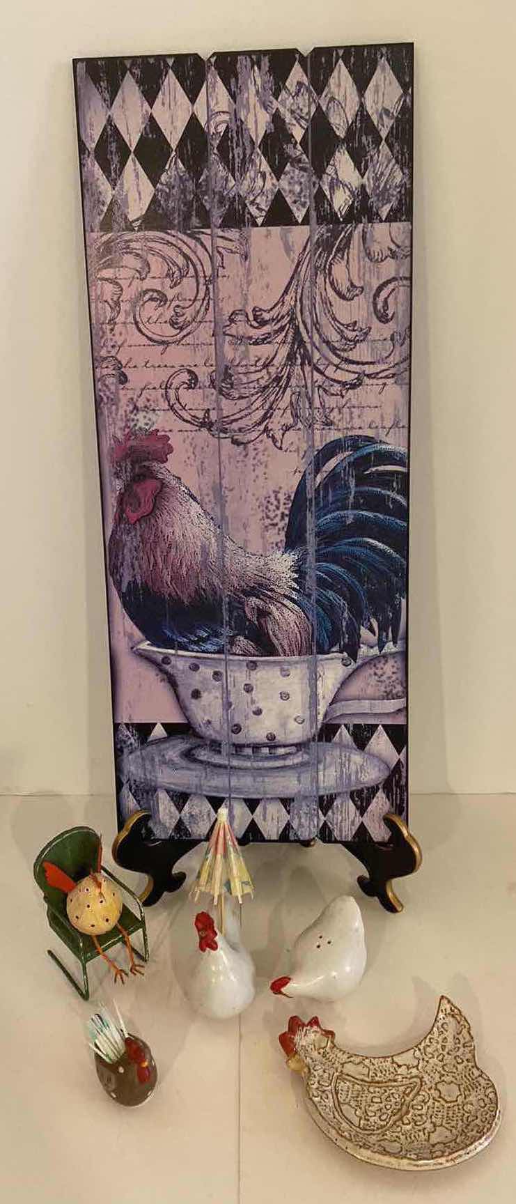 Photo 1 of 6-KITCHEN ROOSTER SALT & PEPPER SPOON REST WOOD PLAQUE 9 1/2” x 24”