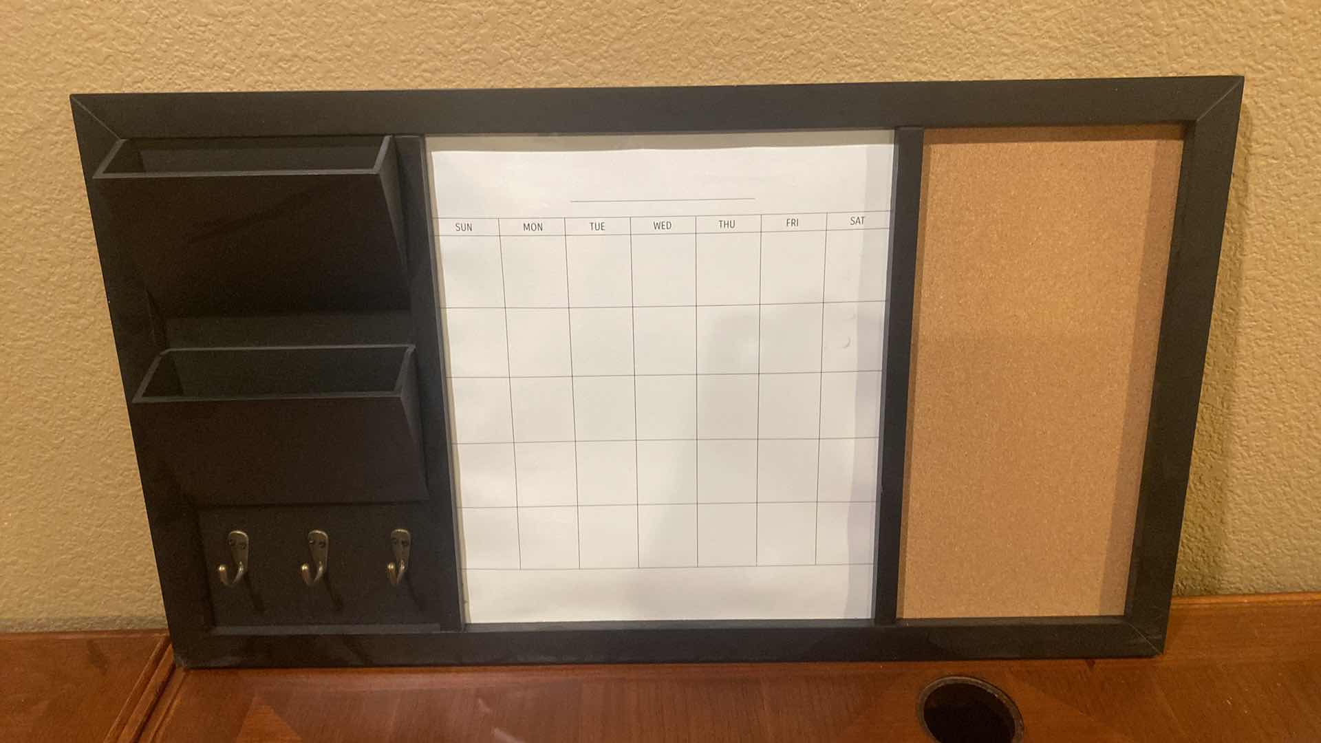 Photo 1 of BLACK WOOD & CORK CALENDER WIPE BOARD AND MAIL HOLDER 30” x 17 1/2”