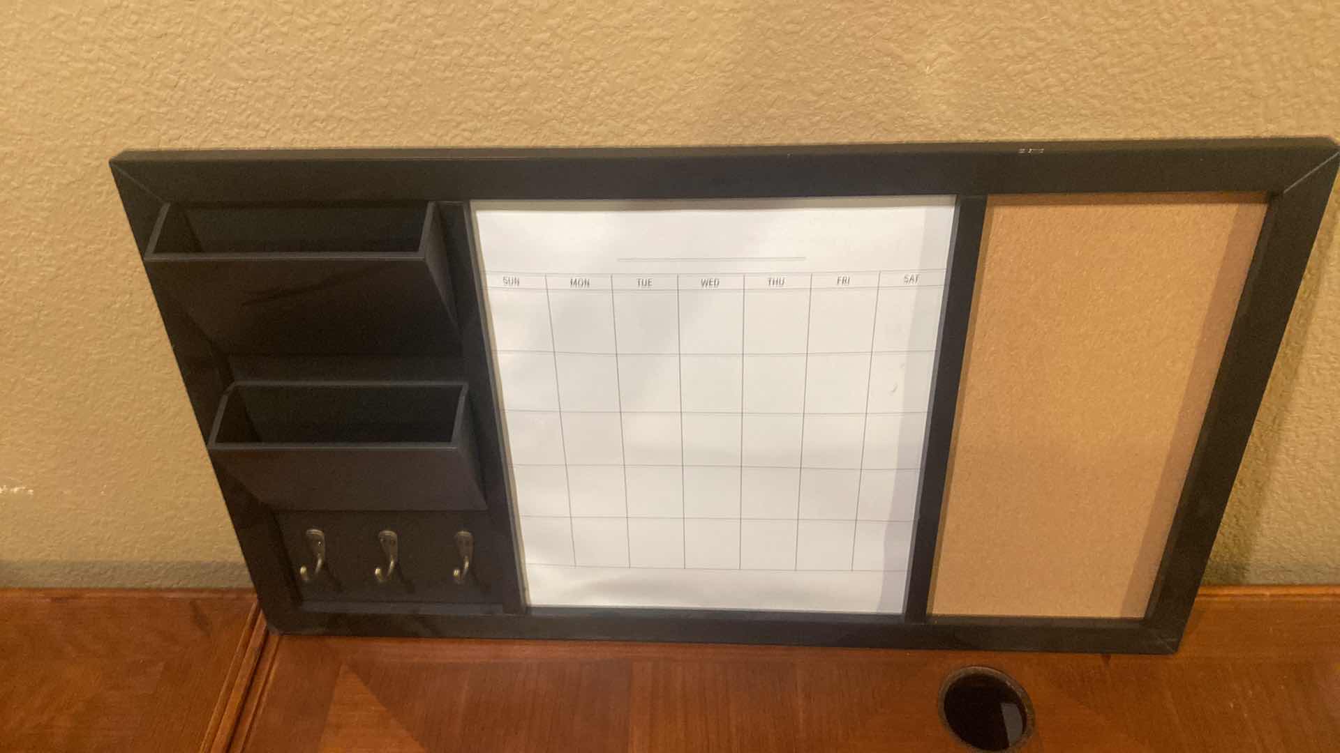 Photo 2 of BLACK WOOD & CORK CALENDER WIPE BOARD AND MAIL HOLDER 30” x 17 1/2”