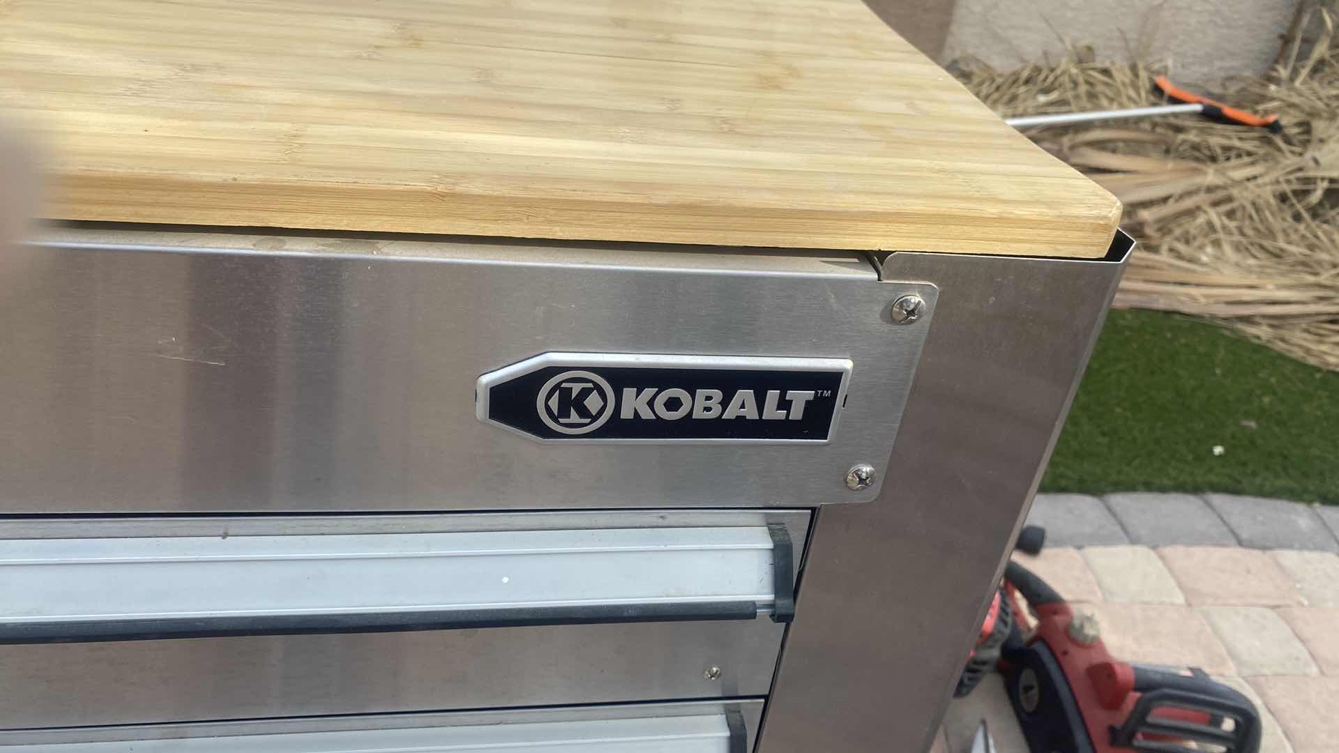 Photo 2 of KOBALT STAINLESS TOOL BENCH WITH ELECTRICAL AND WOOD TOP 4 1/2” x 25” H 63”