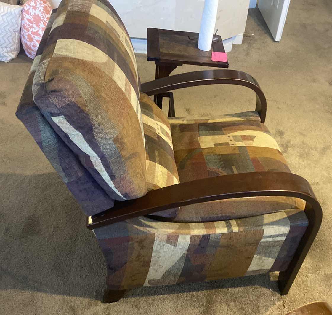 Photo 5 of LANE FURNITURE ABSTRACT FABRIC RECLINER WITH WOOD ARMS (two available each sold separately)