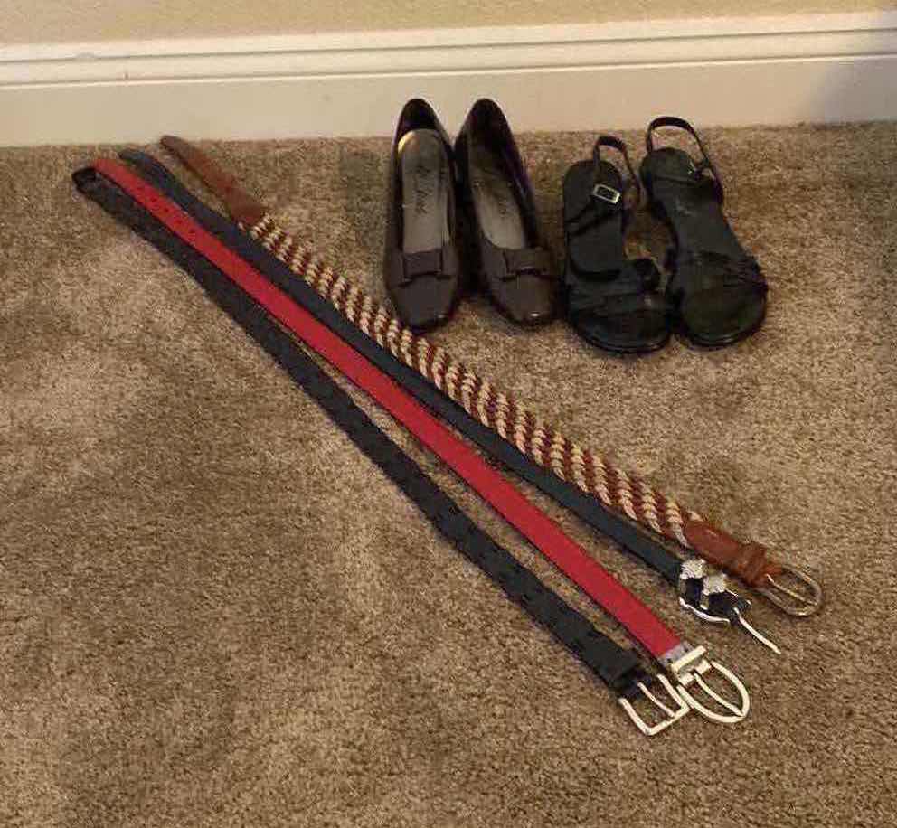 Photo 1 of 4-WOMEN BELTS & 2PAIR OFF WOMEN SHOES SIZE-7