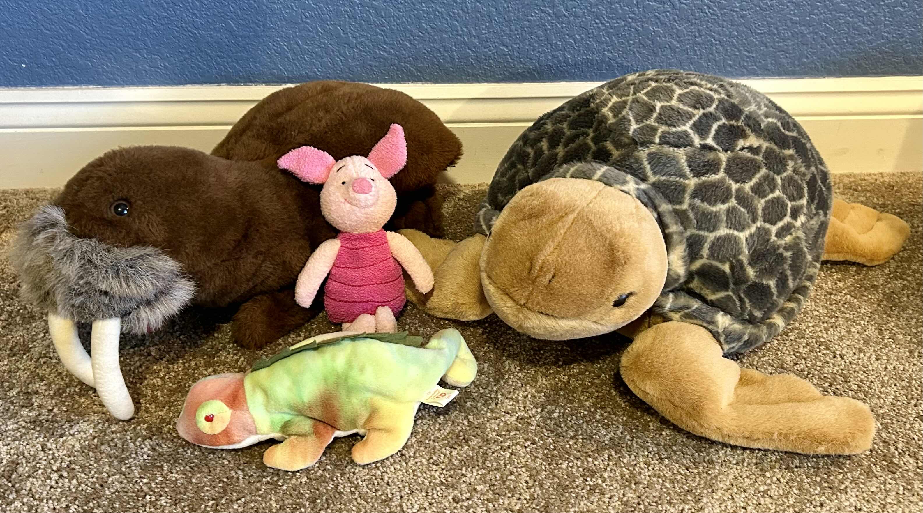 Photo 1 of GROUP OF STUFFED ANIMALS: THE BEANIE BABY COLLECTION IGGY: APPLAUSE PIGLET: FIESTA 18” SEA TURTLE: FURRY FOLK PUPPETS