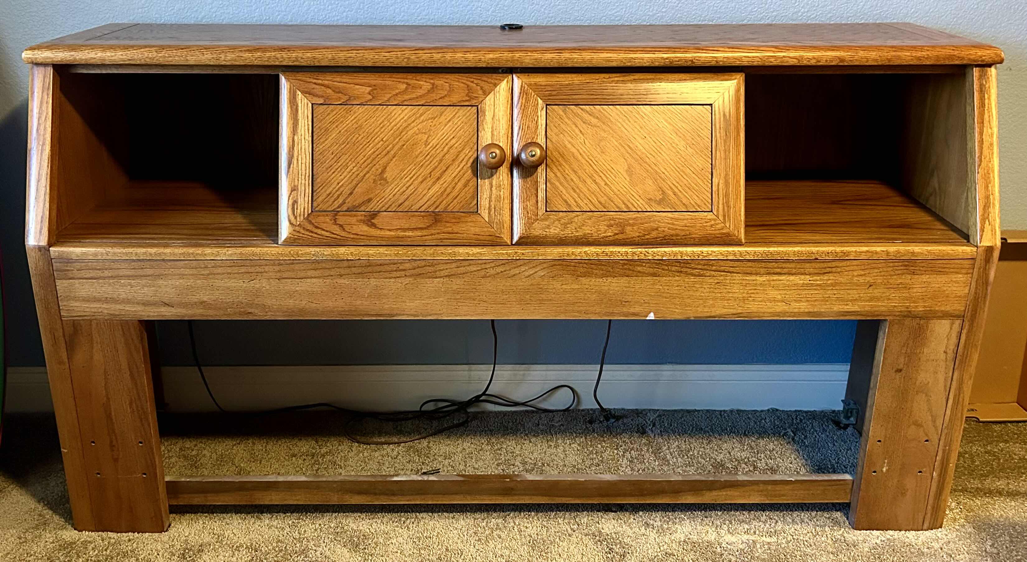 Photo 2 of QUEEN SIZES OAK HEADBOARD WITH MOVING CABINET DOORS AND BUILT IN OUTLET 63” X 18” H34”