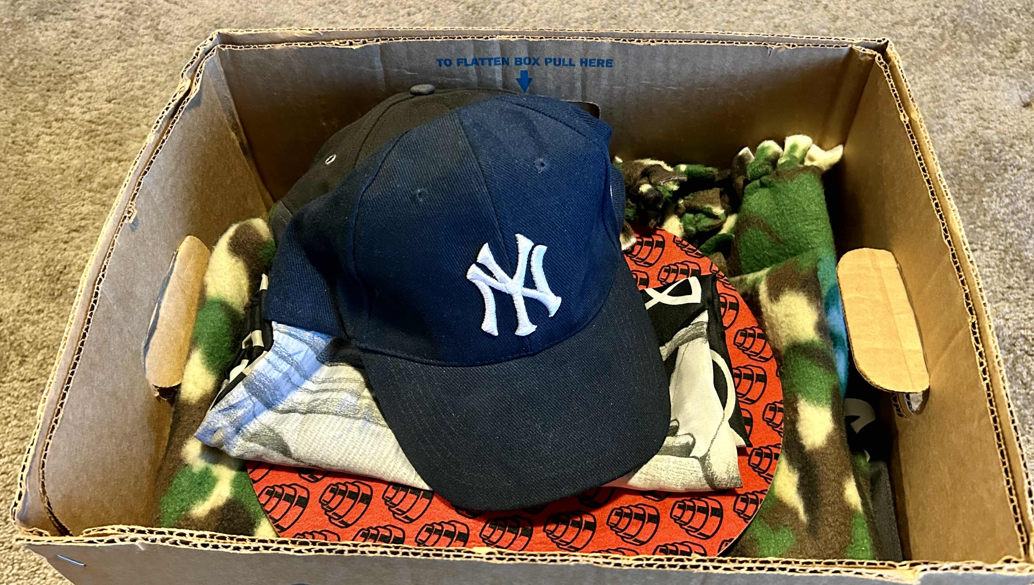 Photo 1 of CONTENTS OF BOX: CDS, MOVIES, LED ZEPPELIN TAPESTRY AND BASEBALL CAPS