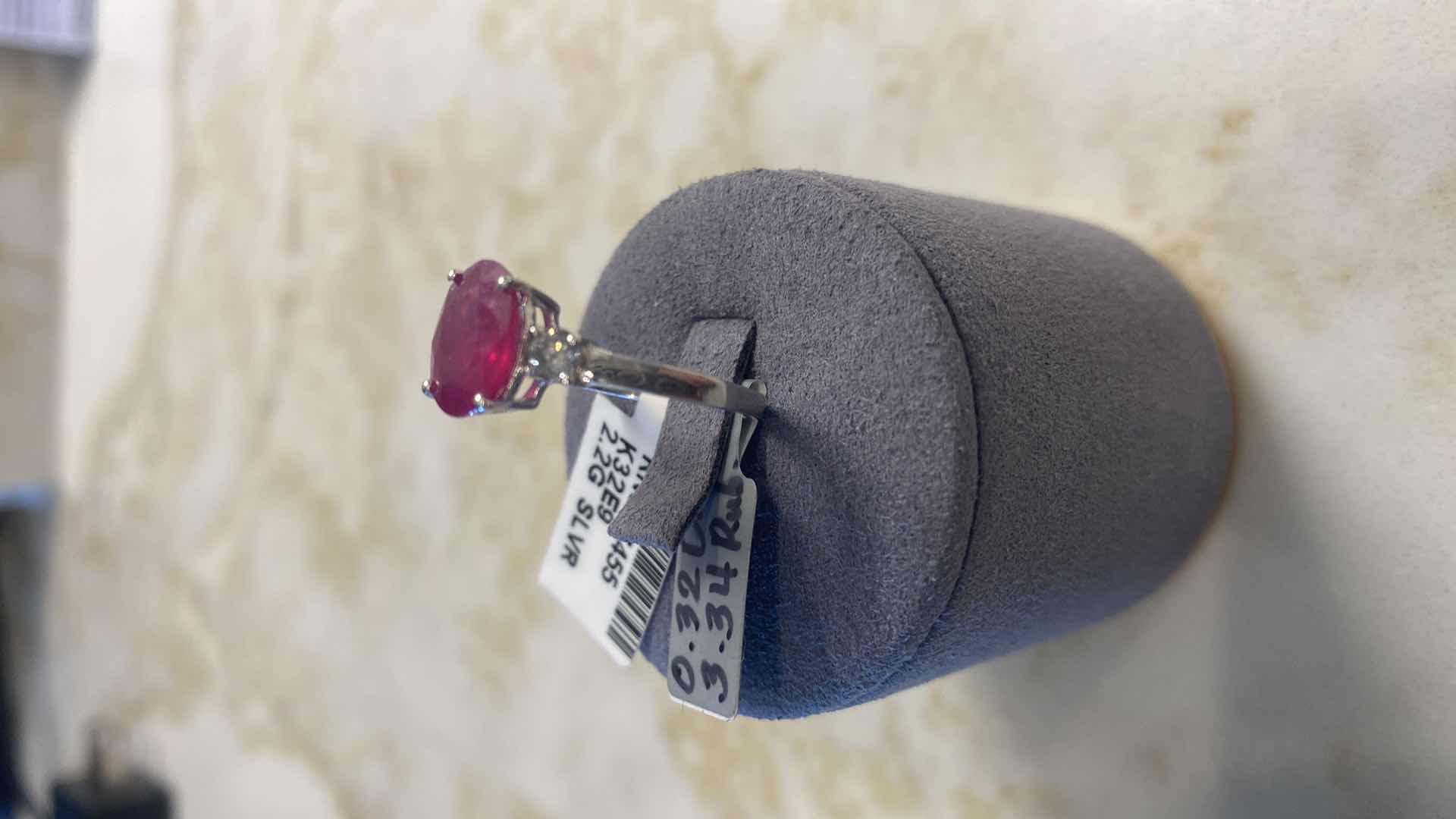 Photo 4 of 925 STERLING SILVER RING 2.2gm WITH RUBY CORUNDUM OVAL EST 3.34ctw WITH NATURAL DIAMOND ROUND BRILLIANT CUT EST .32 ctw SIZE 7 GGA CERTIFIED APPRAISAL K32E9