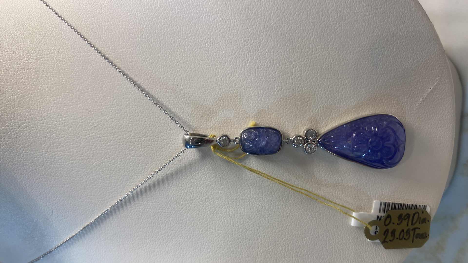 Photo 3 of 925 STERLING SILVER 9.1 gm NECKLACE  W/TANZANITE ZOISITE PENDANTEST 23.03 ctw & NATURAL DIAMOND EST .39 ctw GGA APPRAISAL K11E28