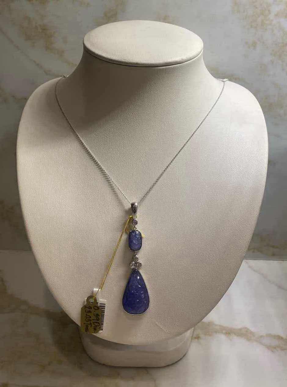 Photo 1 of 925 STERLING SILVER 9.1 gm NECKLACE  W/TANZANITE ZOISITE PENDANTEST 23.03 ctw & NATURAL DIAMOND EST .39 ctw GGA APPRAISAL K11E28