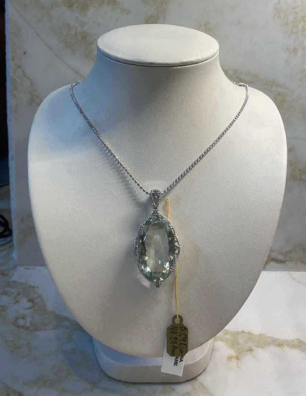 Photo 1 of 925 STERLING SILVER 20.4 gm NECKLACE W/PENDANT W/AMETHYST QUARTZ OVAL 48.28 ctw & NATURAL DIAMOND EST .59 ctw GGA APPRAISAL K88-E9