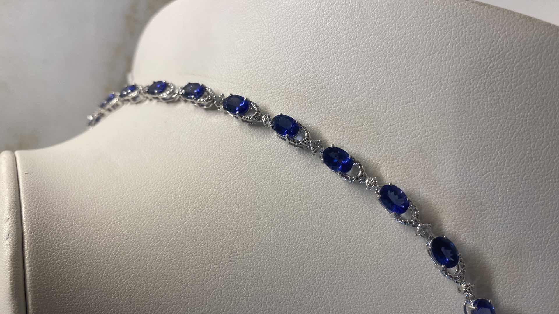 Photo 3 of  925 STERLING SILVER 21.3  gm NECKLACE W/TANZANITE ZOISITE EST 24.22 ctw & NATURAL DIAMOND EST 1.34 ctw GGA APPRAISAL K25E98